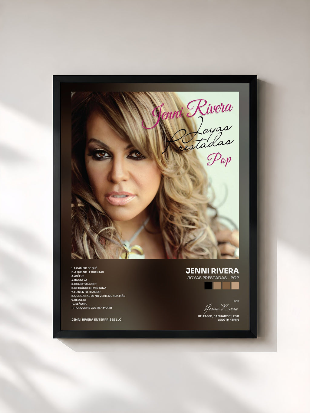 #noir Tableau de l'album Joyas Prestadas - Pop de Jenni Rivera, cadre noir, imprimé et encadré en France