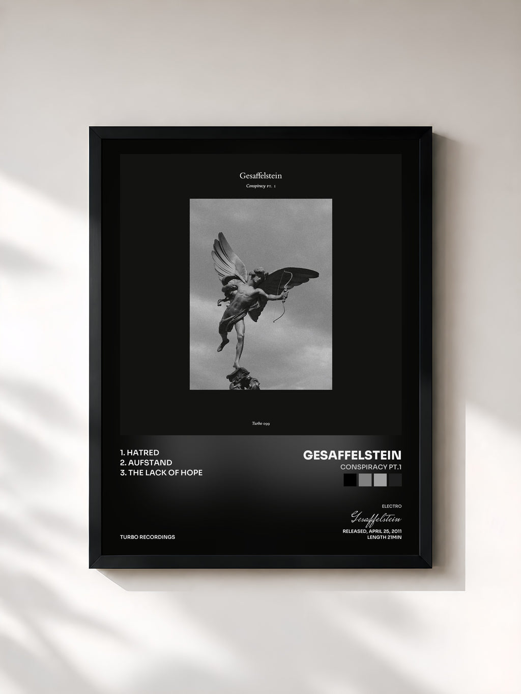 #noir Tableau de l'album Conspiracy Pt.1 de Gesaffelstein, cadre noir, imprimé et encadré en France