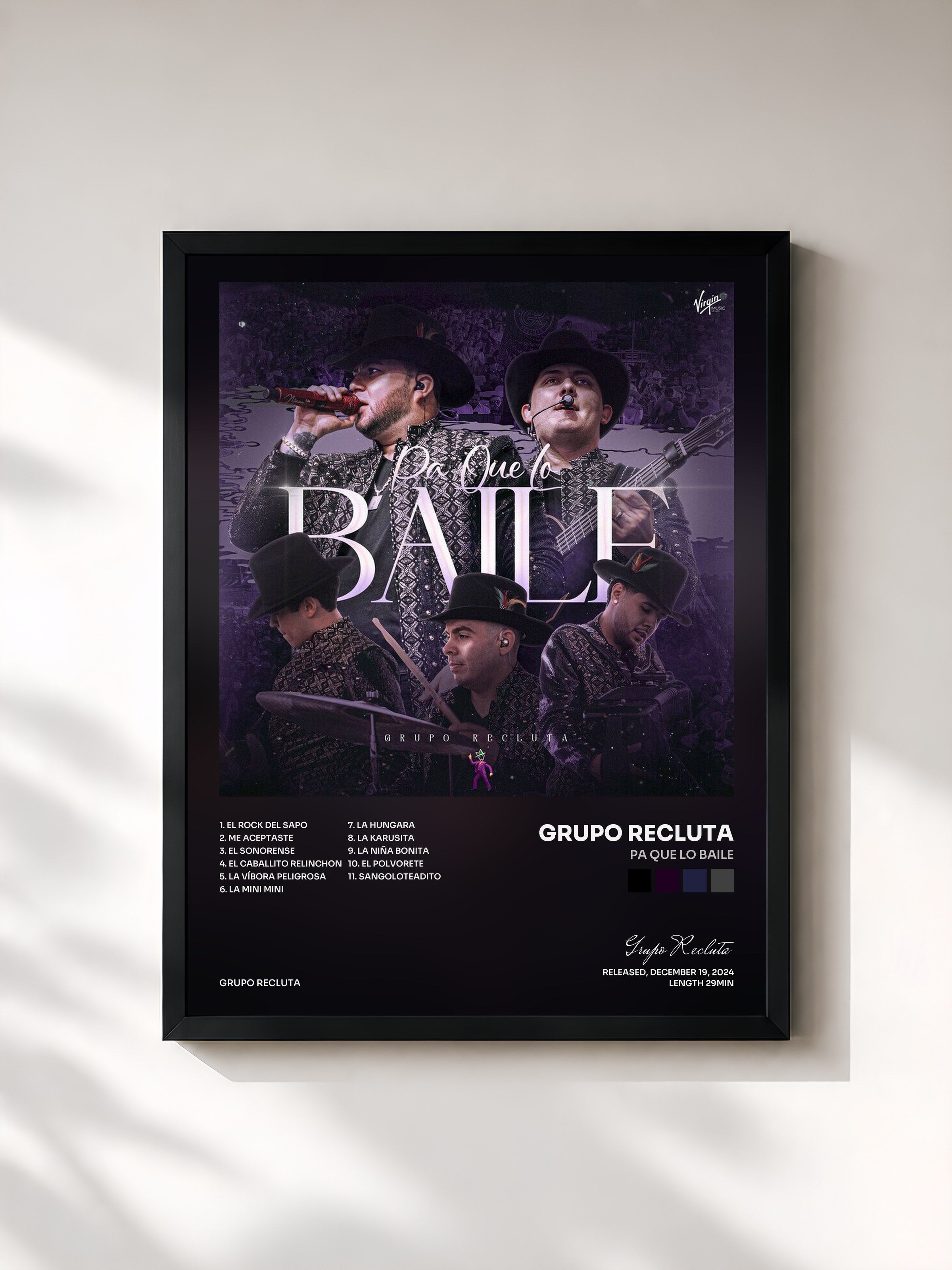 #noir Tableau de l'album Pa Que Lo Baile de Grupo Recluta, cadre noir, imprimé et encadré en France