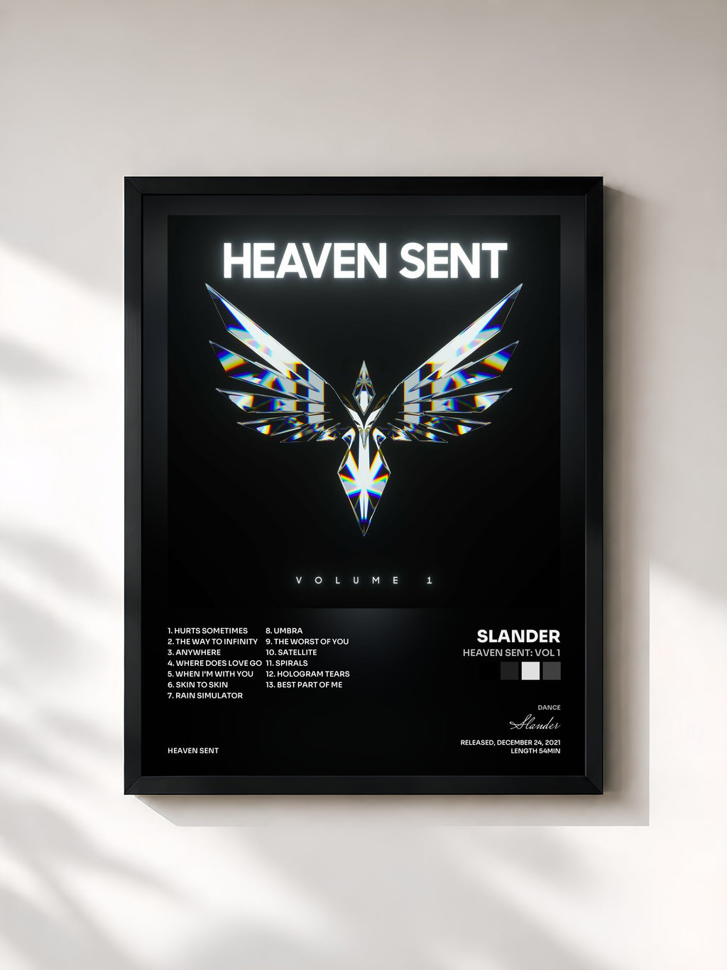 #noir Tableau de l'album Heaven Sent: Vol 1 de Slander, cadre noir, imprimé et encadré en France