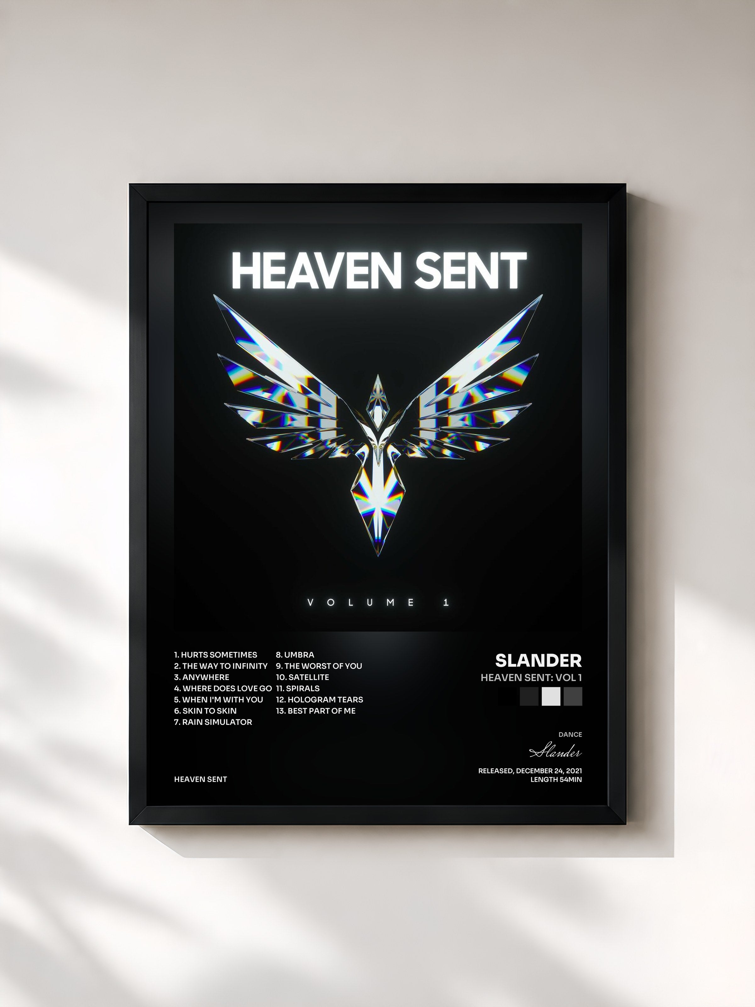 #noir Tableau de l'album Heaven Sent: Vol 1 de Slander, cadre noir, imprimé et encadré en France