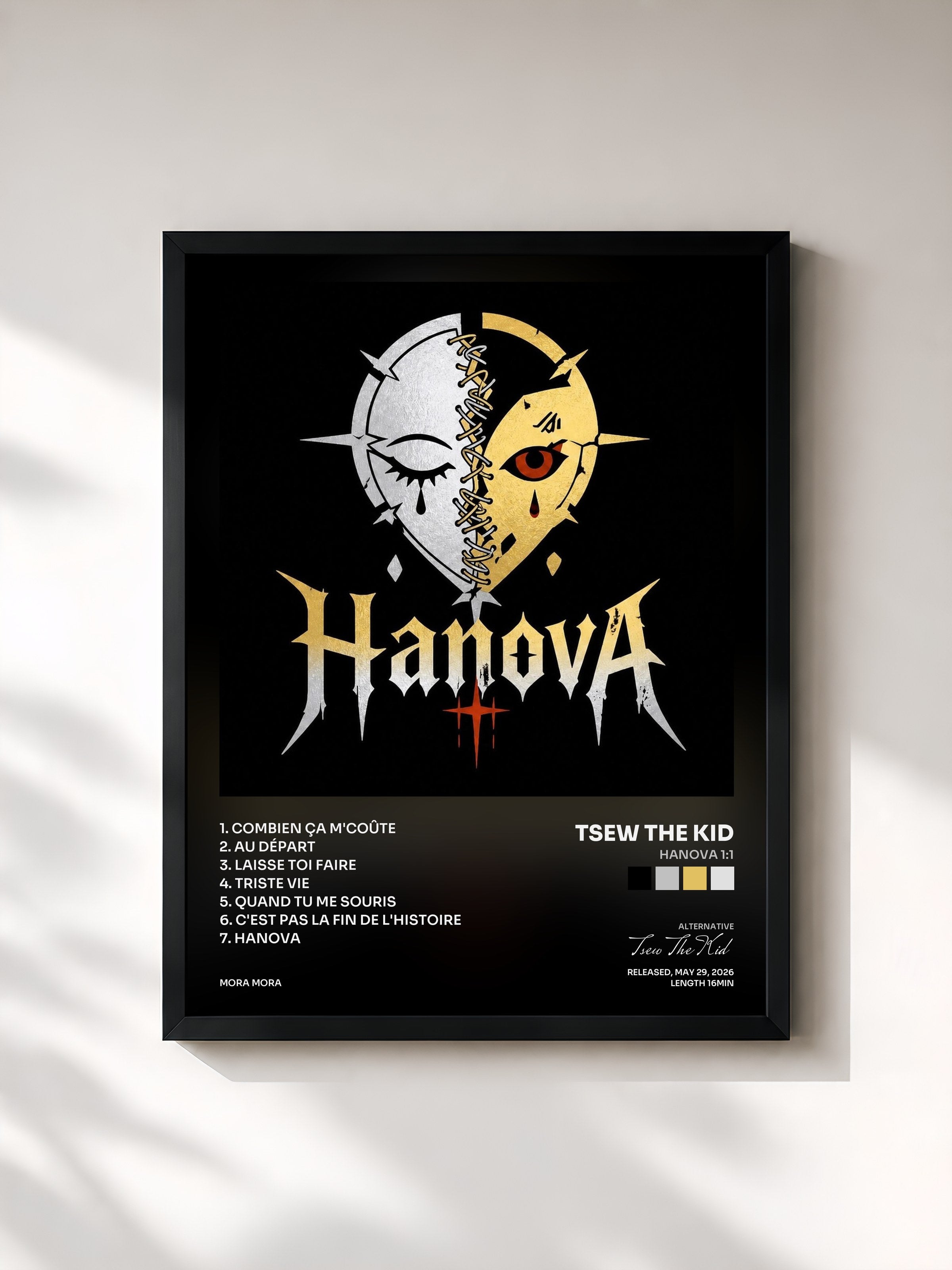 #noir Tableau de l'album HANOVA 1:1 de Tsew The Kid, cadre noir, imprimé et encadré en France
