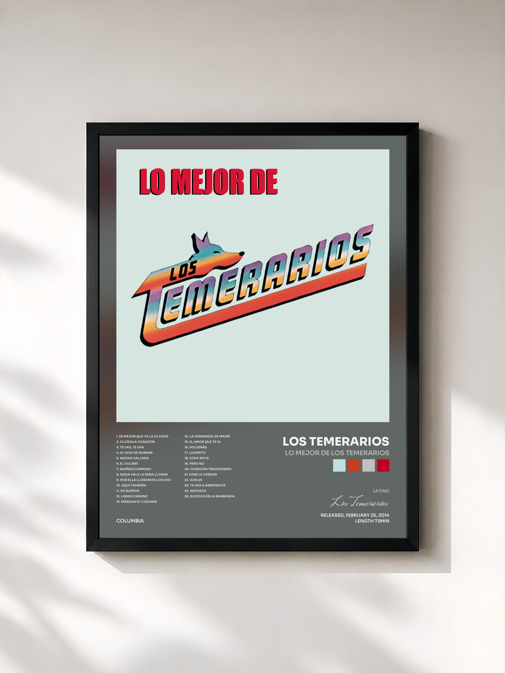 #noir Tableau de l'album Lo Mejor de los Temerarios de Los Temerarios, cadre noir, imprimé et encadré en France