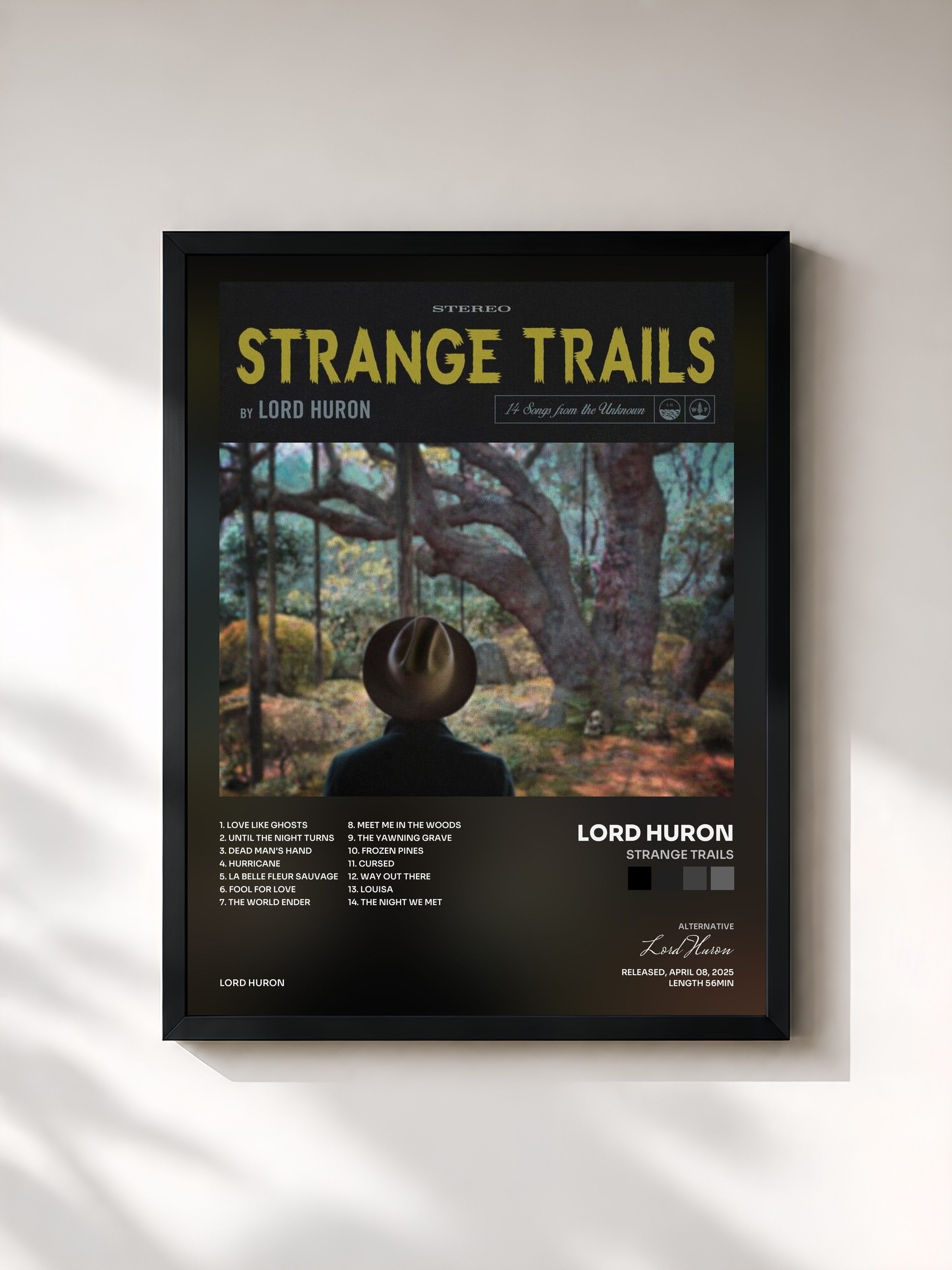 #noir Tableau de l'album Strange Trails de Lord Huron, cadre noir, imprimé et encadré en France