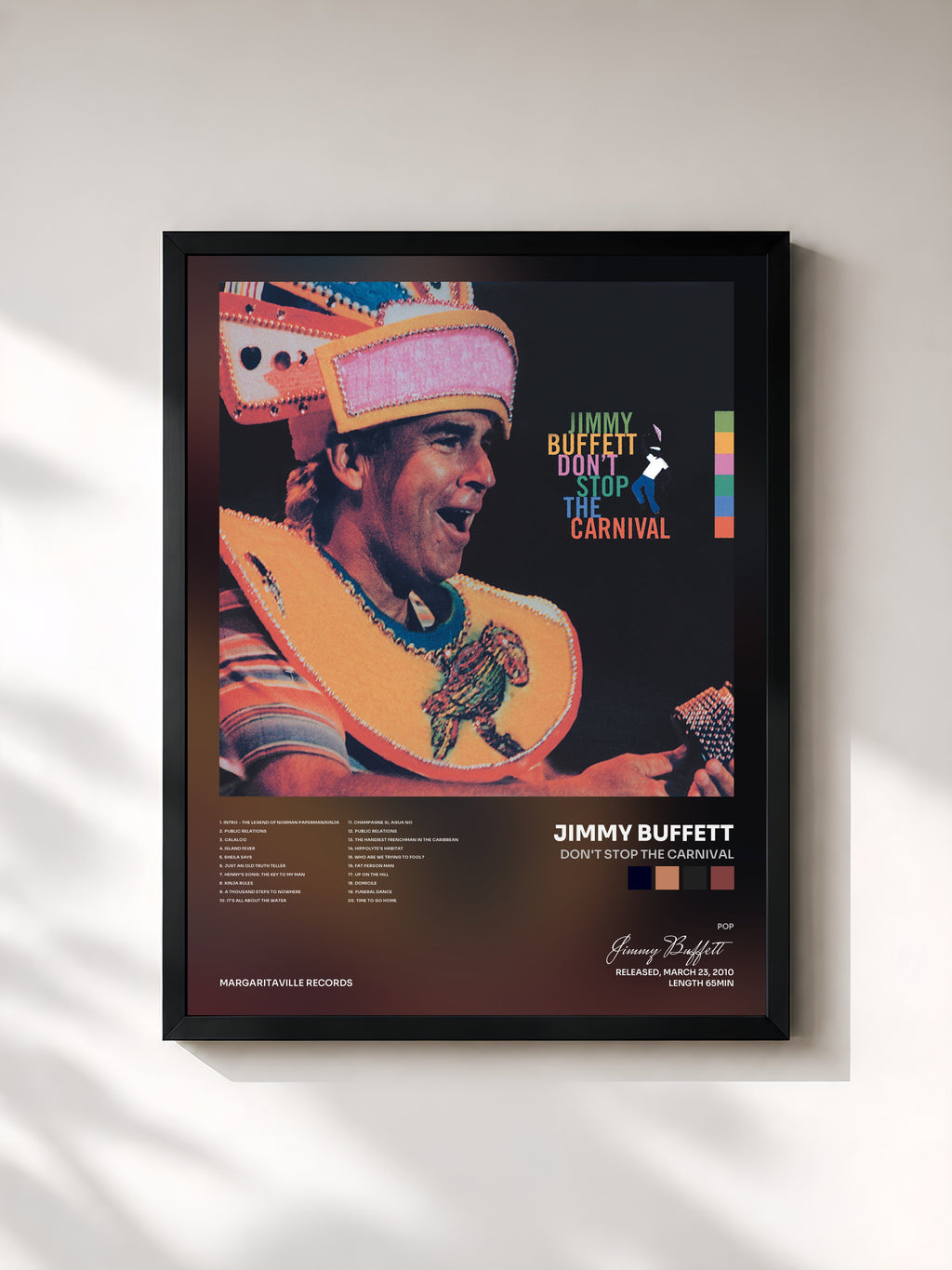 #noir Tableau de l'album Don't Stop The Carnival de Jimmy Buffett, cadre noir, imprimé et encadré en France