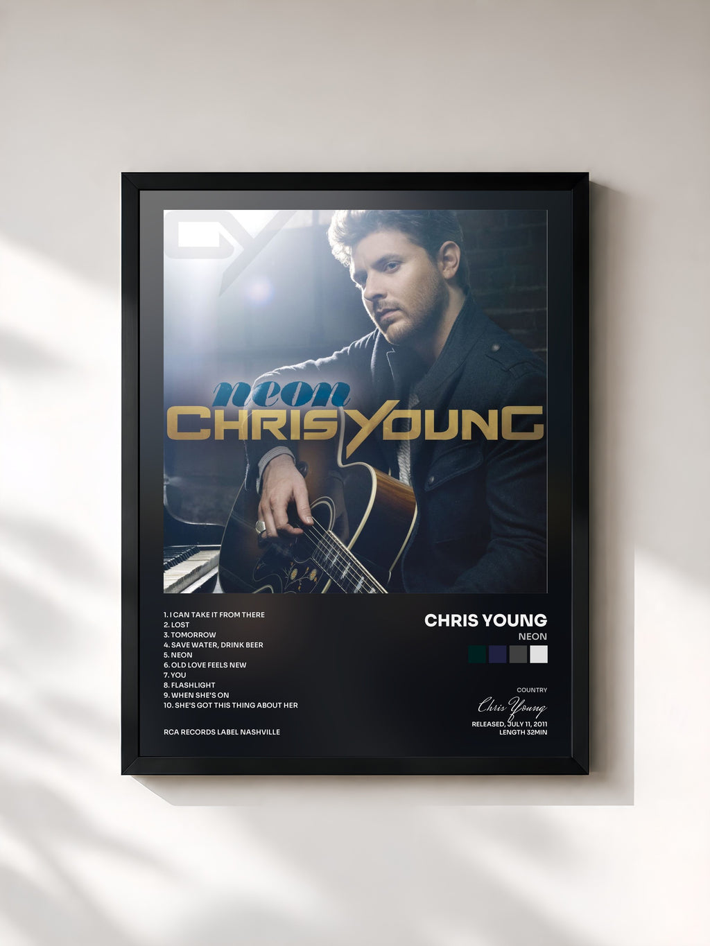 #noir Tableau de l'album Neon de Chris Young, cadre noir, imprimé et encadré en France