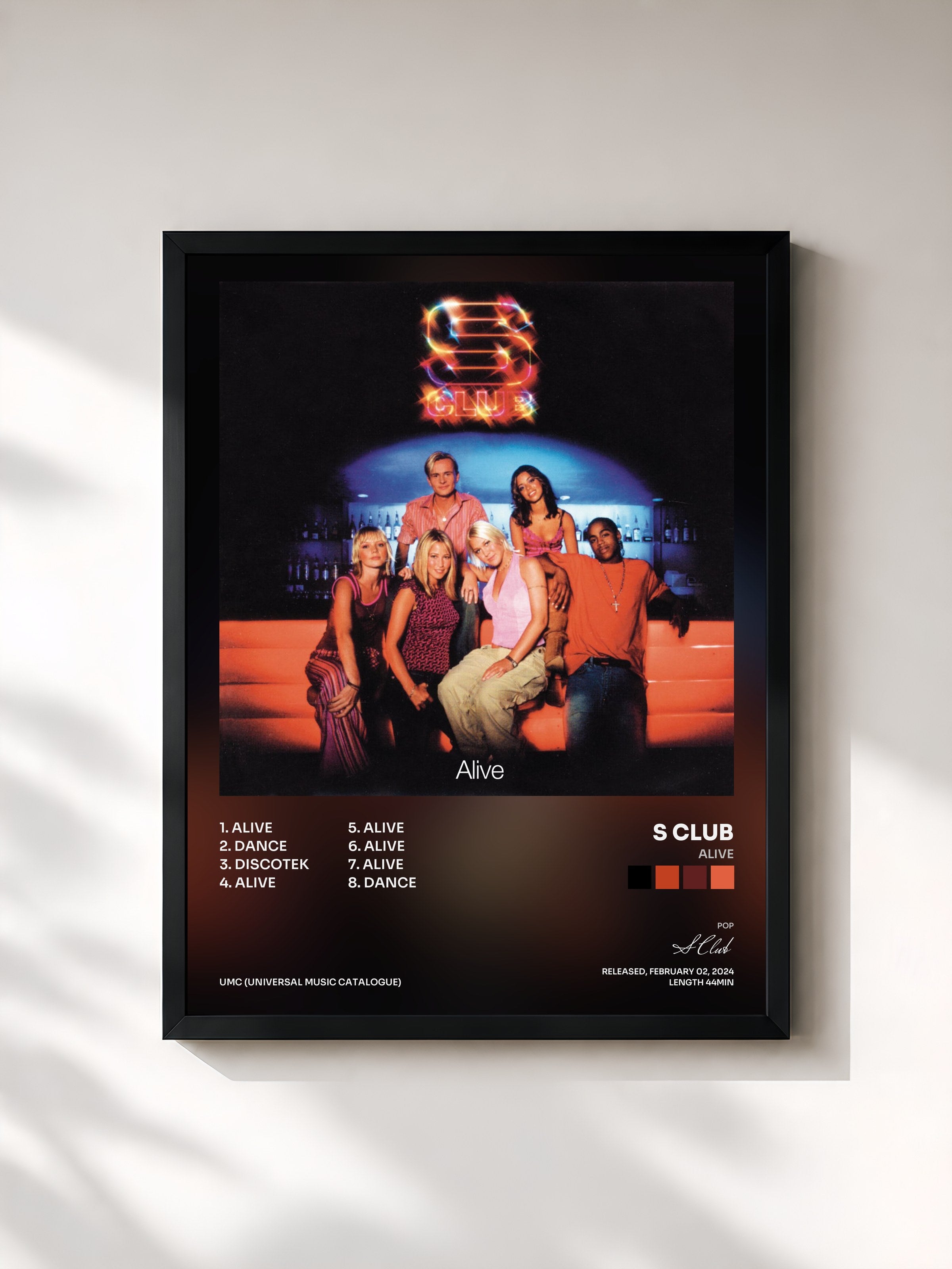 #noir Tableau de l'album Alive de S Club, cadre noir, imprimé et encadré en France