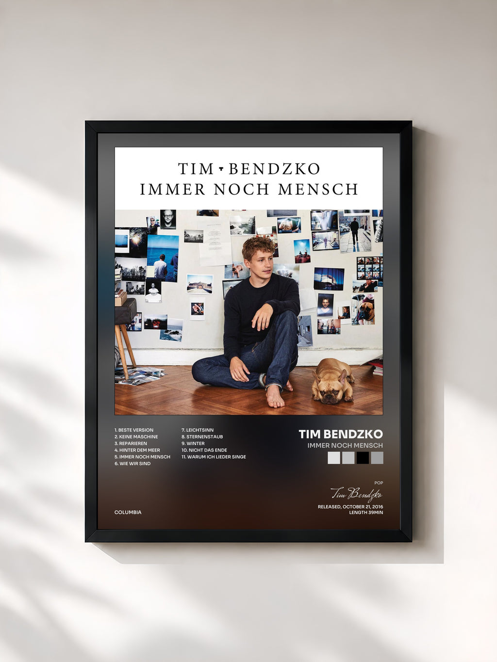 #noir Tableau de l'album Immer noch Mensch de Tim Bendzko, cadre noir, imprimé et encadré en France