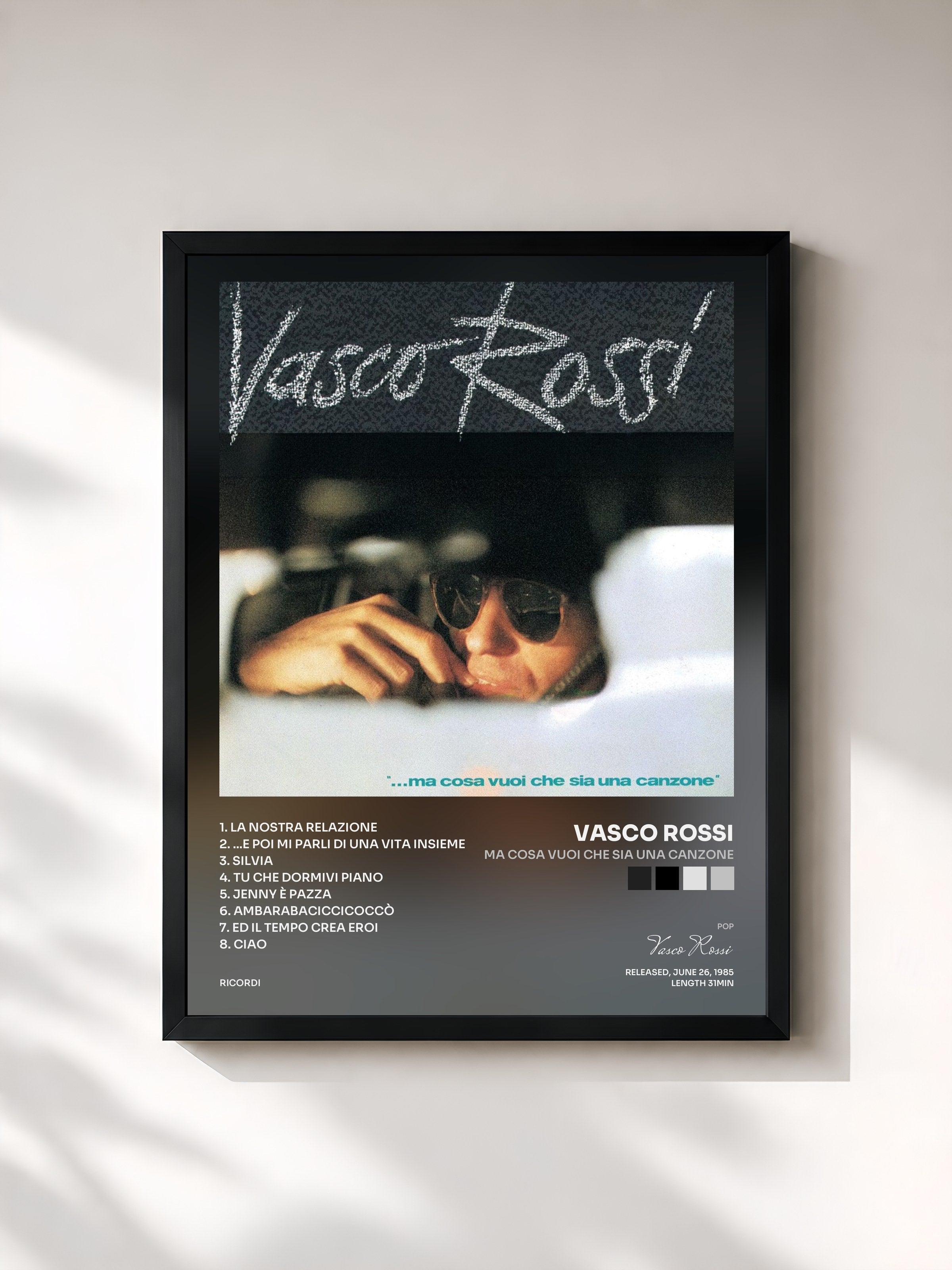 #noir Tableau de l'album Ma Cosa Vuoi Che Sia Una Canzone de Vasco Rossi, cadre noir, imprimé et encadré en France