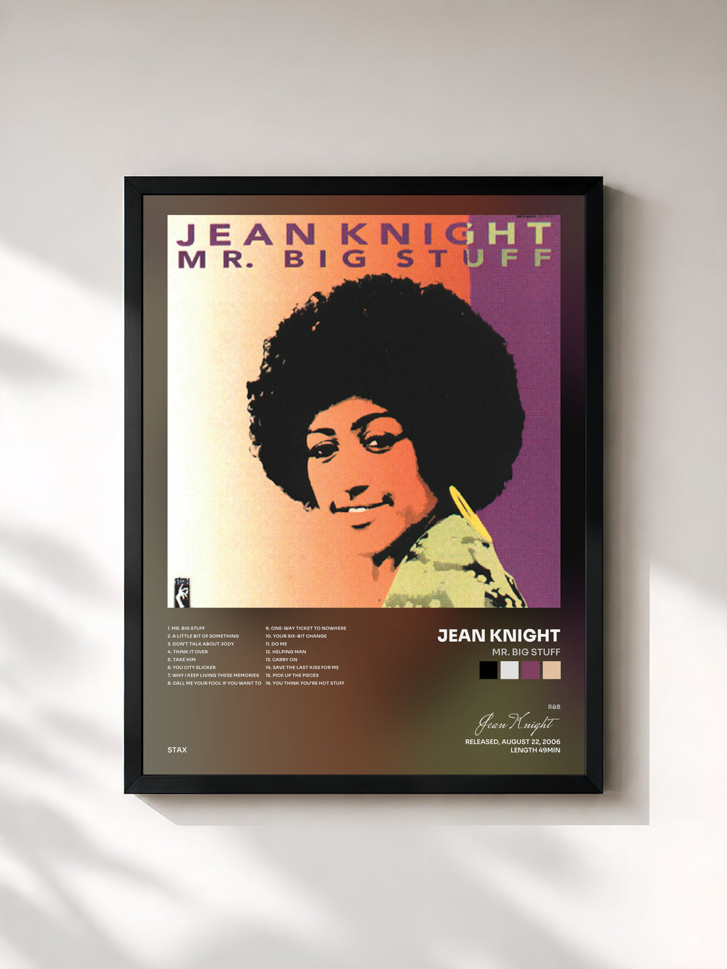 #noir Tableau de l'album Mr. Big Stuff de Jean Knight, cadre noir, imprimé et encadré en France