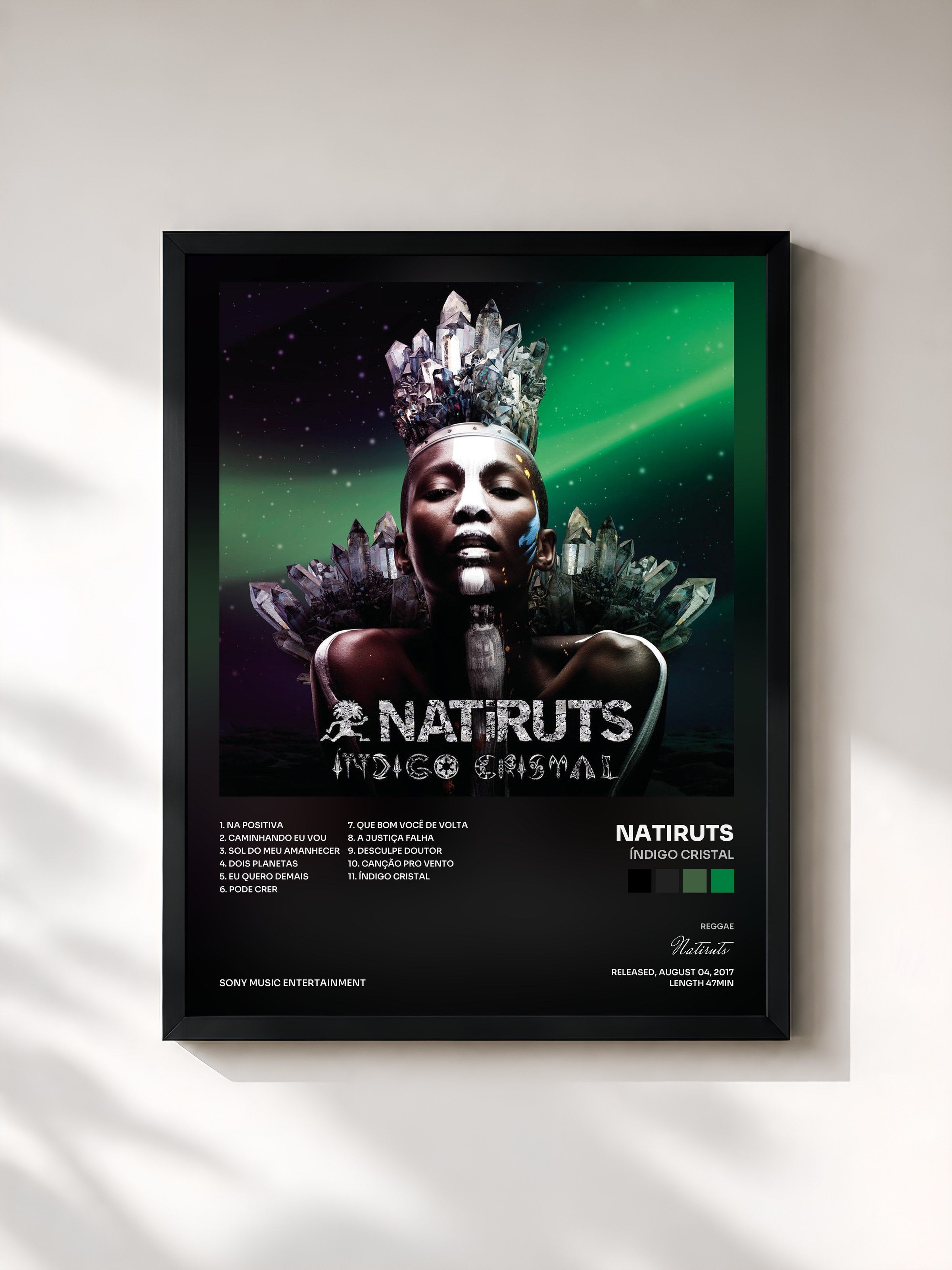 #noir Tableau de l'album Índigo Cristal de Natiruts, cadre noir, imprimé et encadré en France