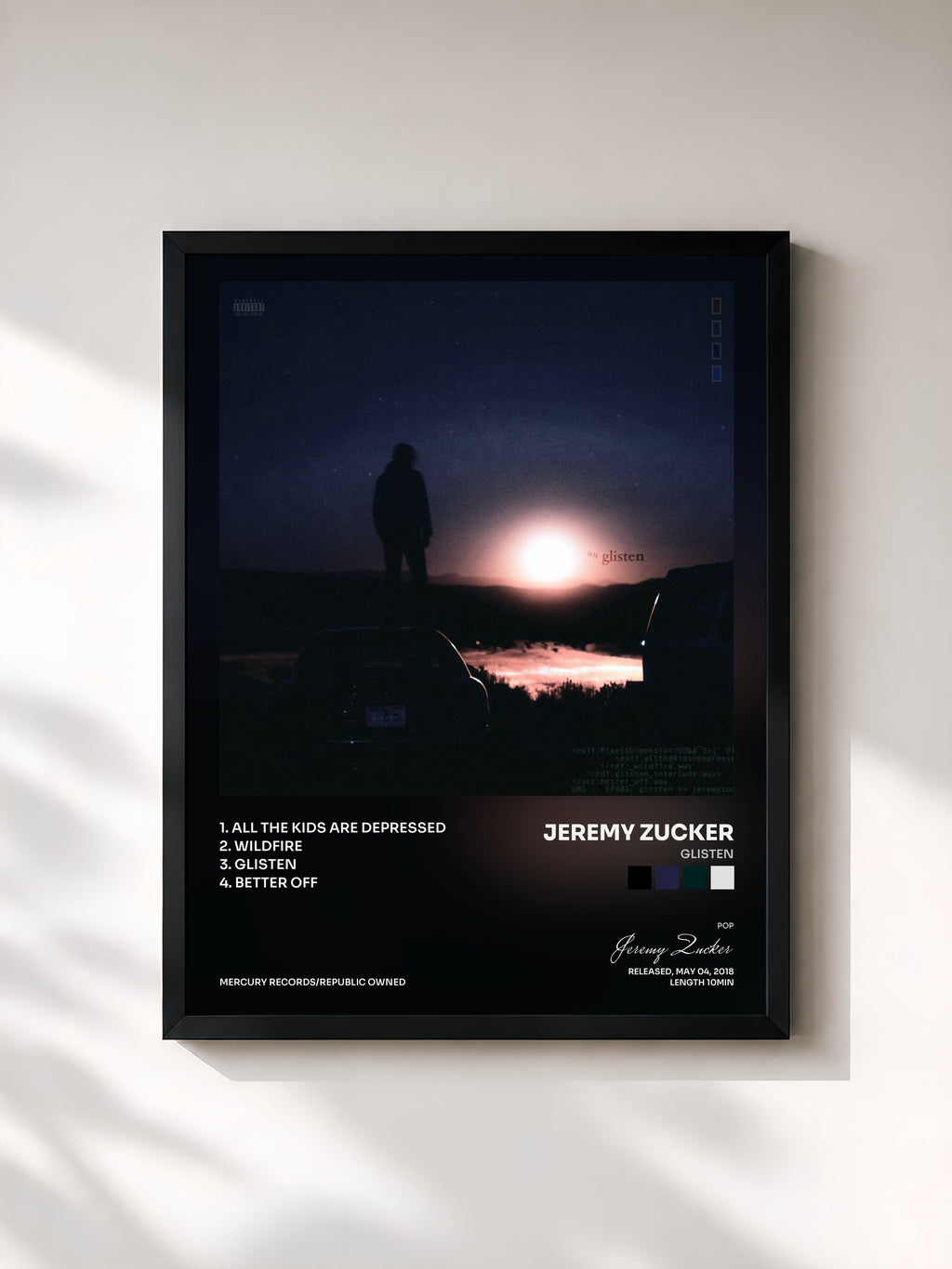 #noir Tableau de l'album glisten de Jeremy Zucker, cadre noir, imprimé et encadré en France