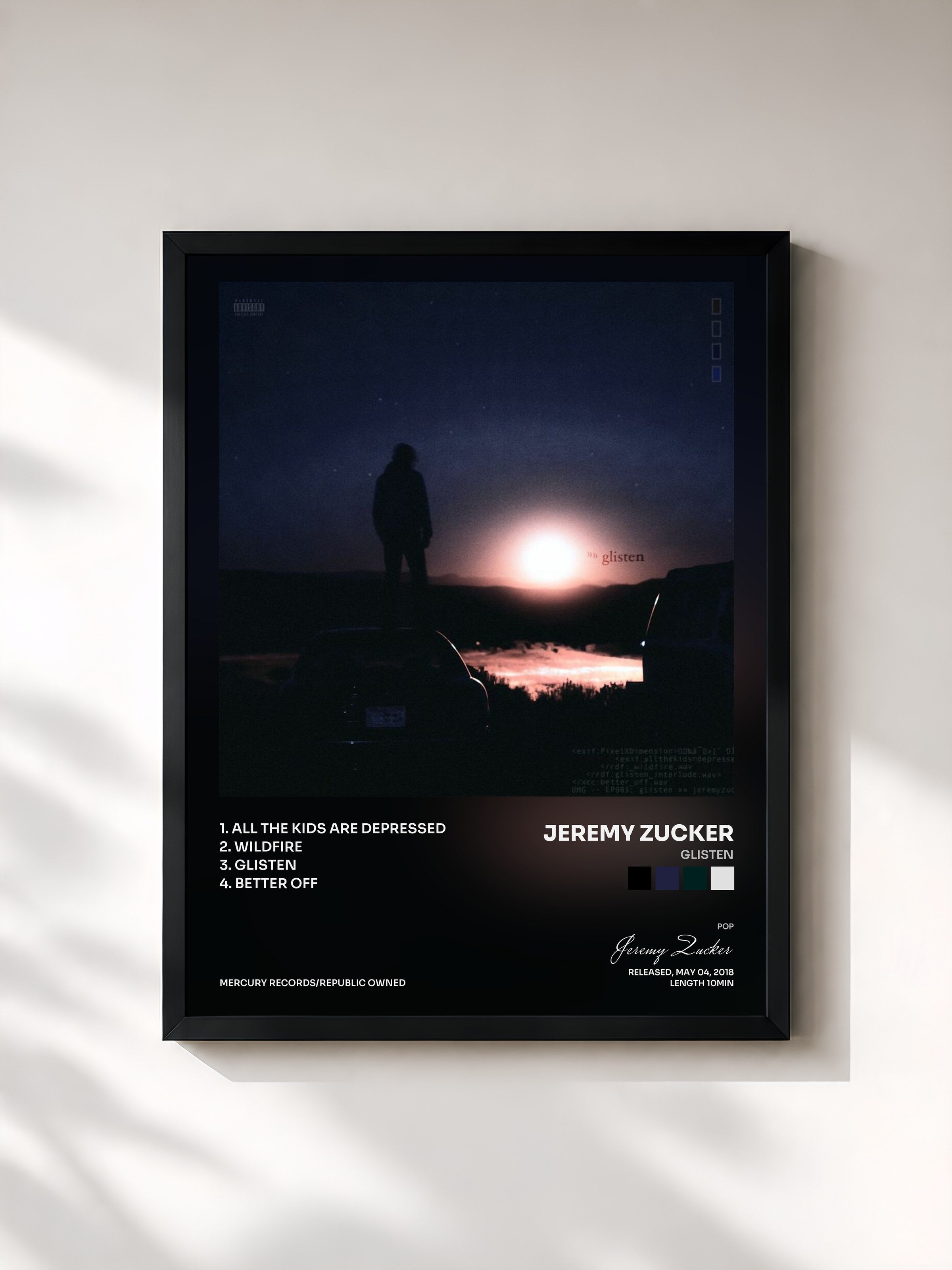 #noir Tableau de l'album glisten de Jeremy Zucker, cadre noir, imprimé et encadré en France