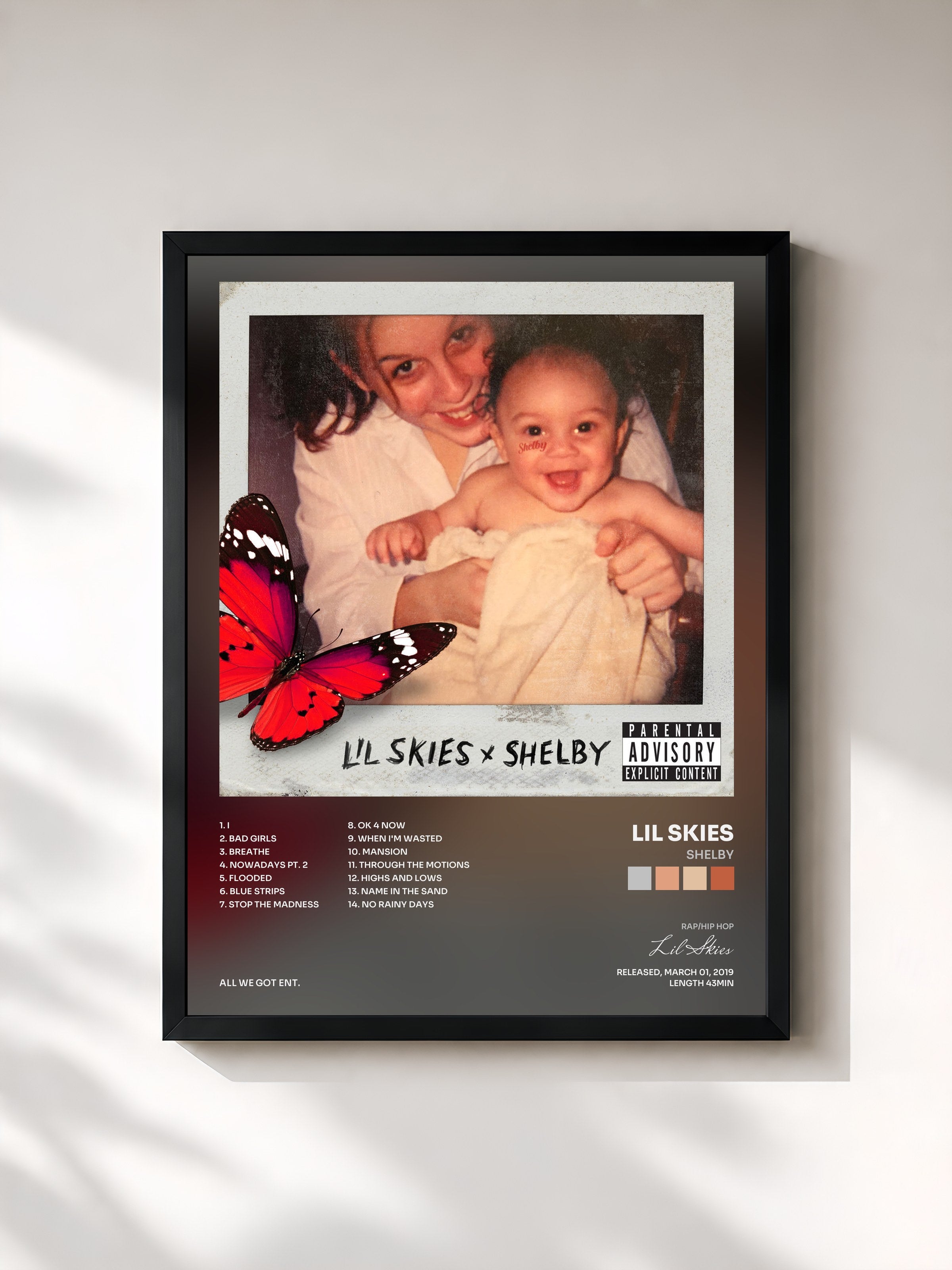 #noir Tableau de l'album Shelby de Lil Skies, cadre noir, imprimé et encadré en France