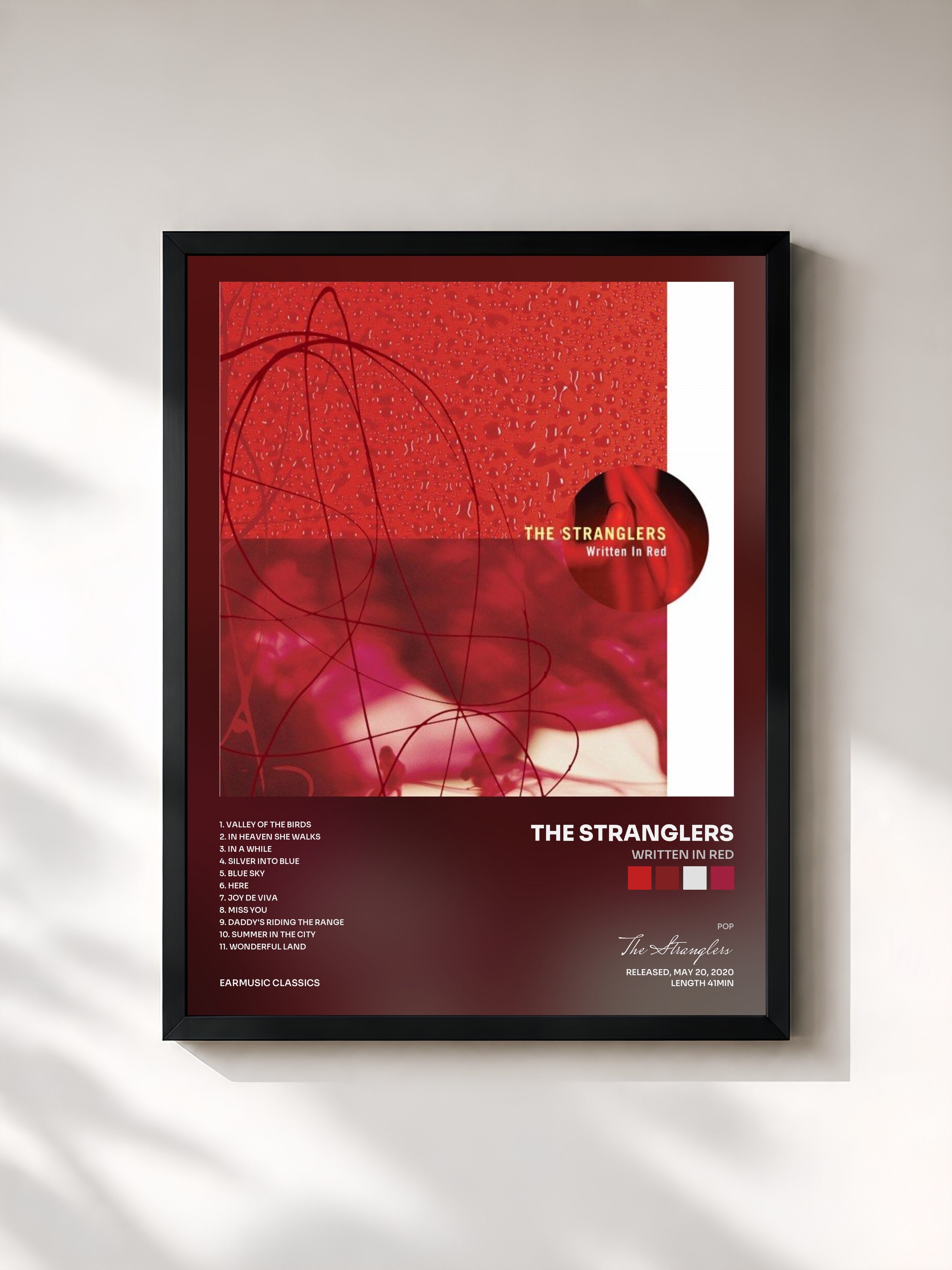 #noir Tableau de l'album Written in Red de The Stranglers, cadre noir, imprimé et encadré en France