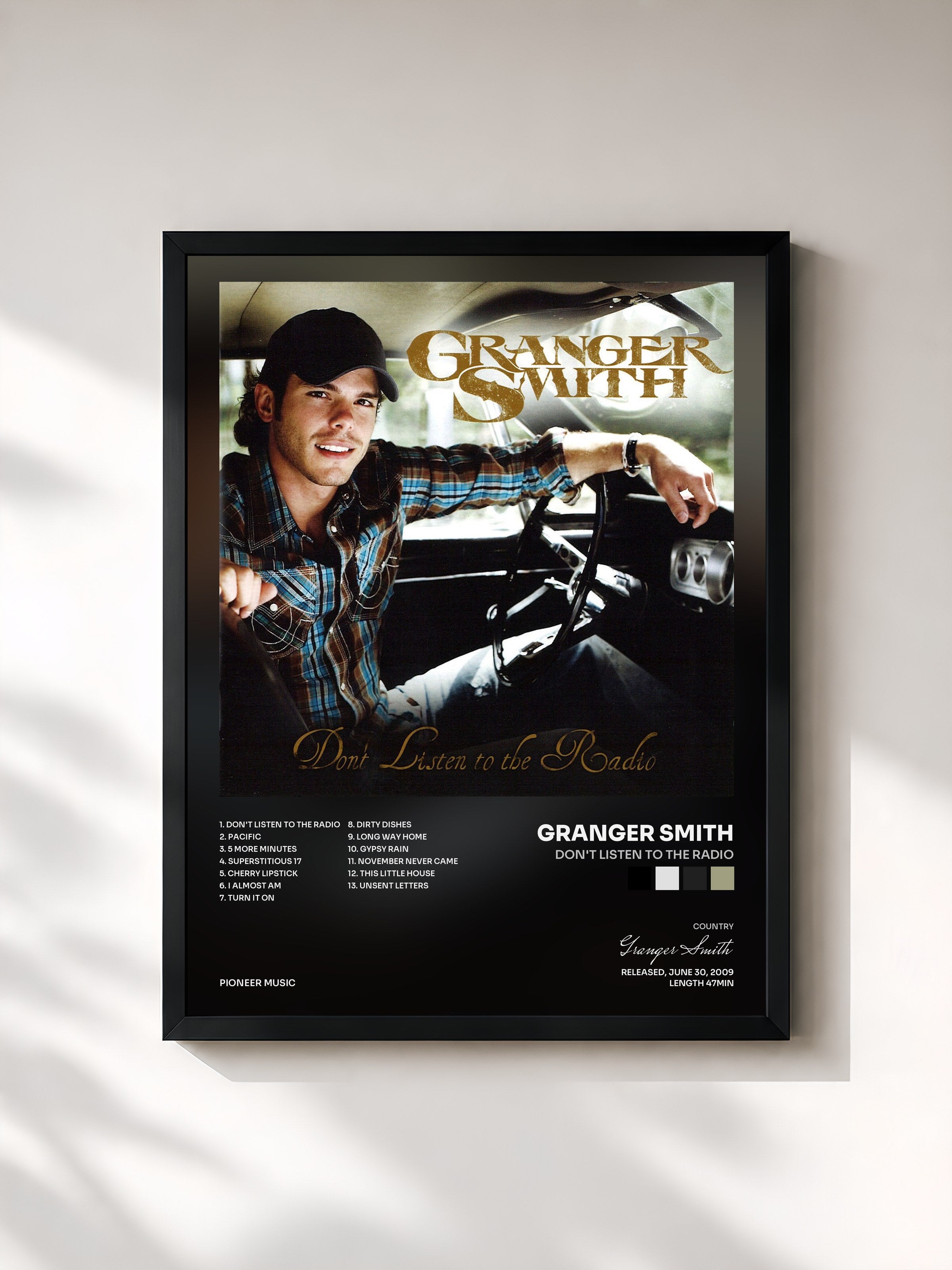 #noir Tableau de l'album Don't Listen to the Radio de Granger Smith, cadre noir, imprimé et encadré en France