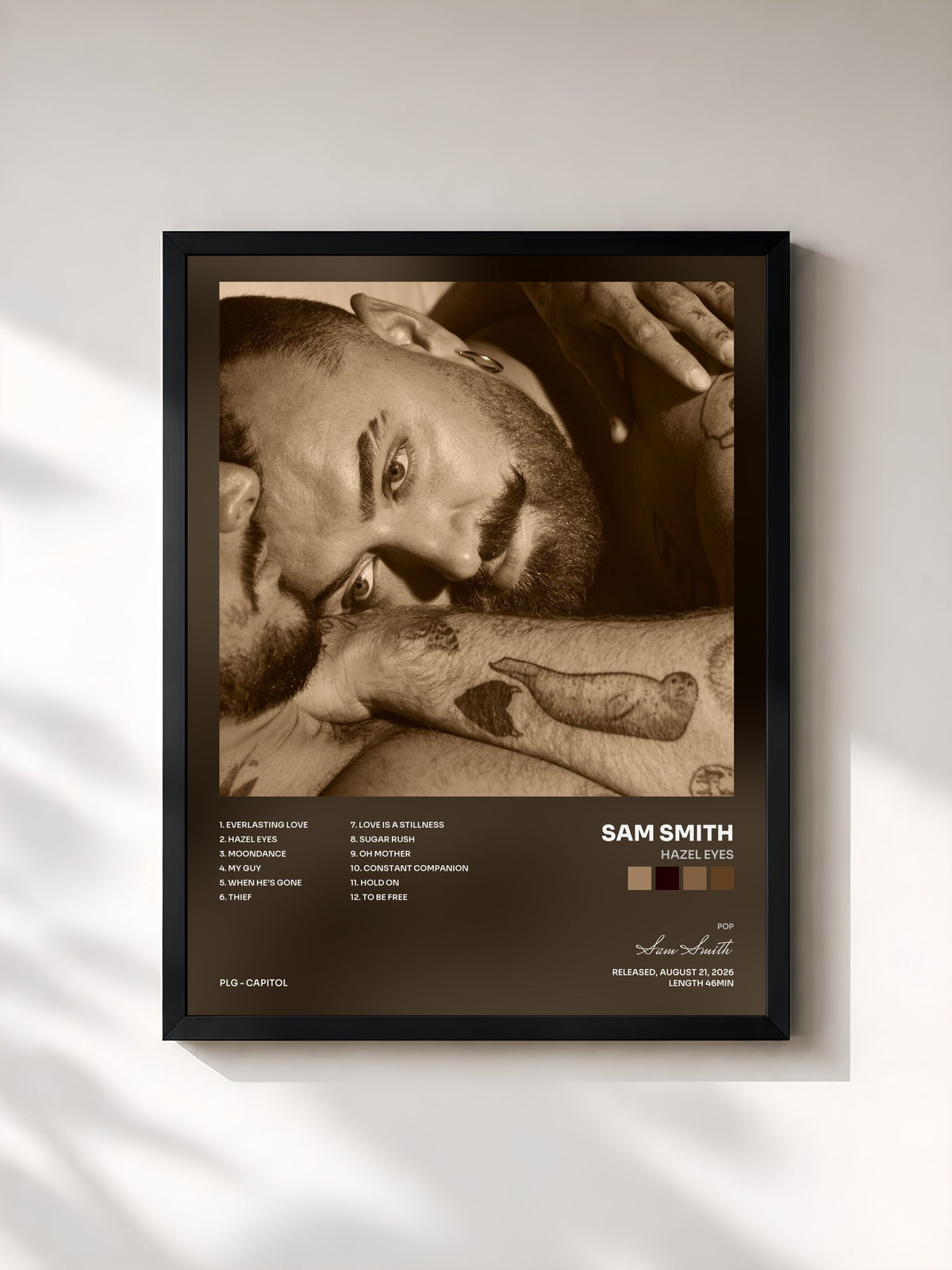 #noir Tableau de l'album Hazel Eyes de Sam Smith, cadre noir, imprimé et encadré en France