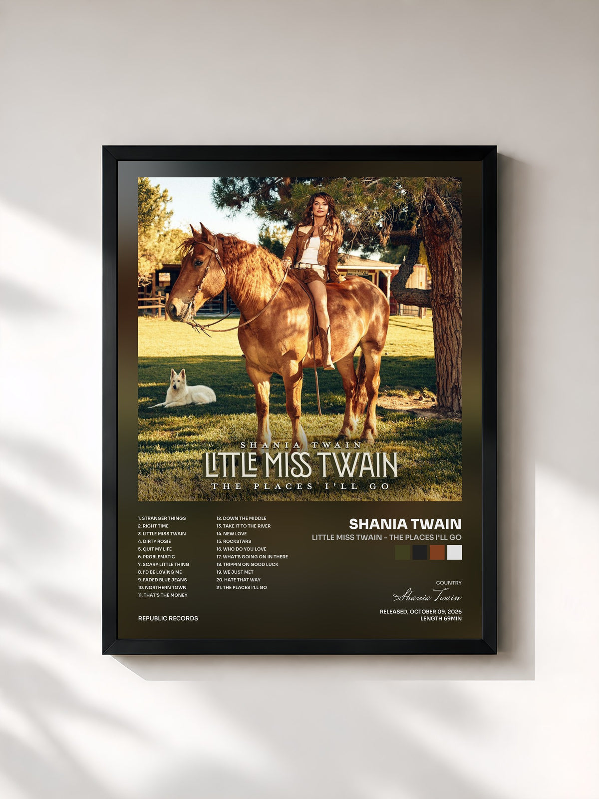 #noir Tableau de l'album Little Miss Twain - The Places I'll Go de Shania Twain, cadre noir, imprimé et encadré en France