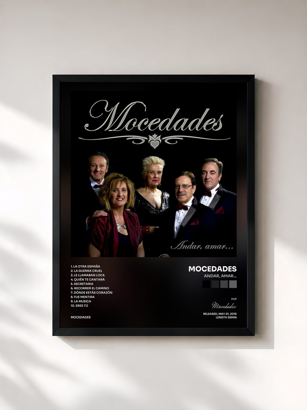 #noir Tableau de l'album Andar, Amar... de Mocedades, cadre noir, imprimé et encadré en France