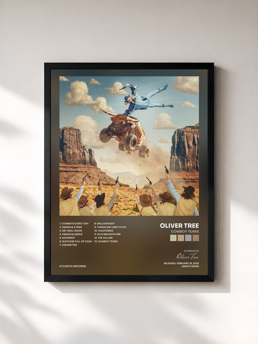 #noir Tableau de l'album Cowboy Tears de Oliver Tree, cadre noir, imprimé et encadré en France