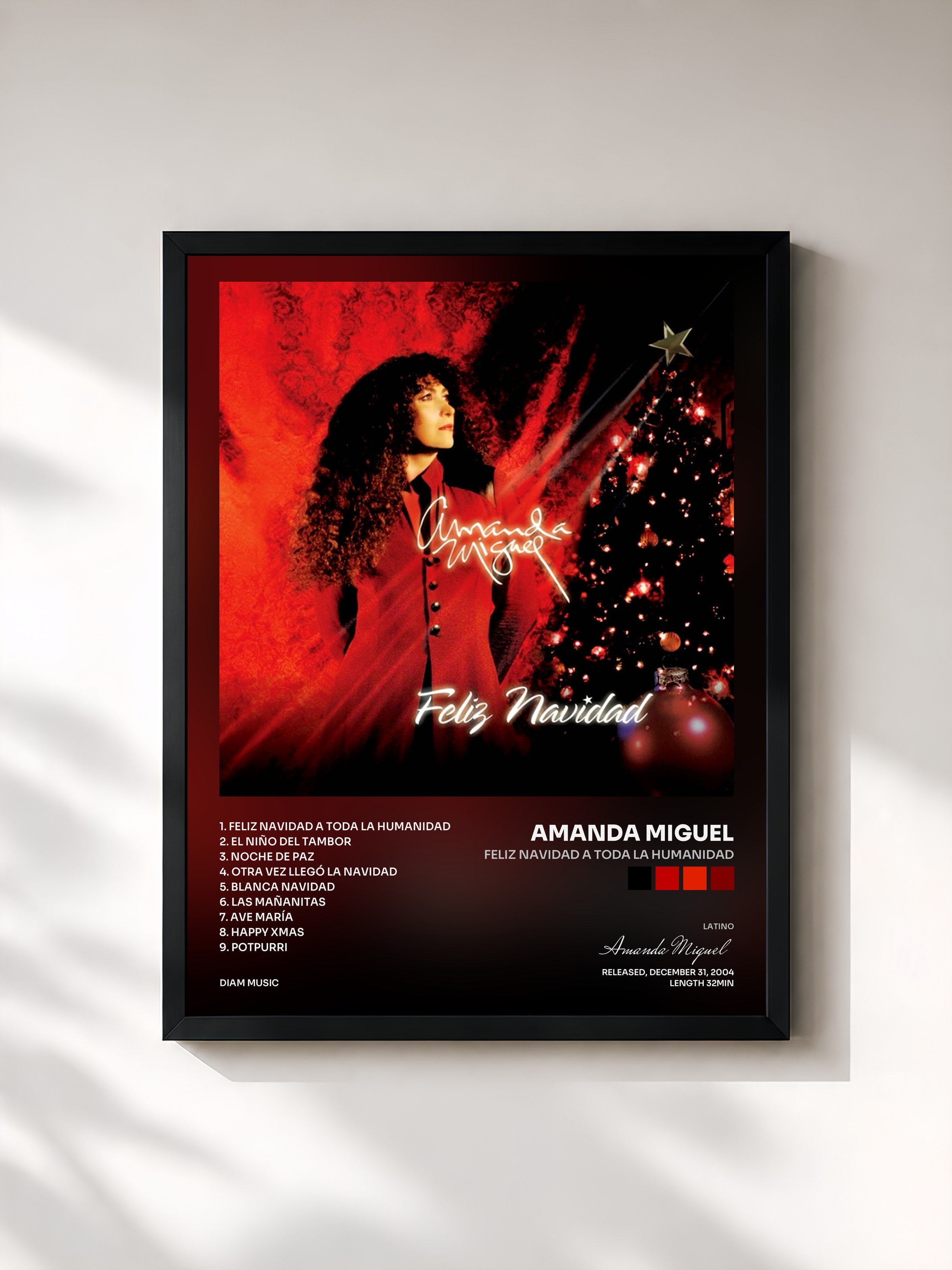 #noir Tableau de l'album Feliz Navidad A Toda La Humanidad de Amanda Miguel, cadre noir, imprimé et encadré en France