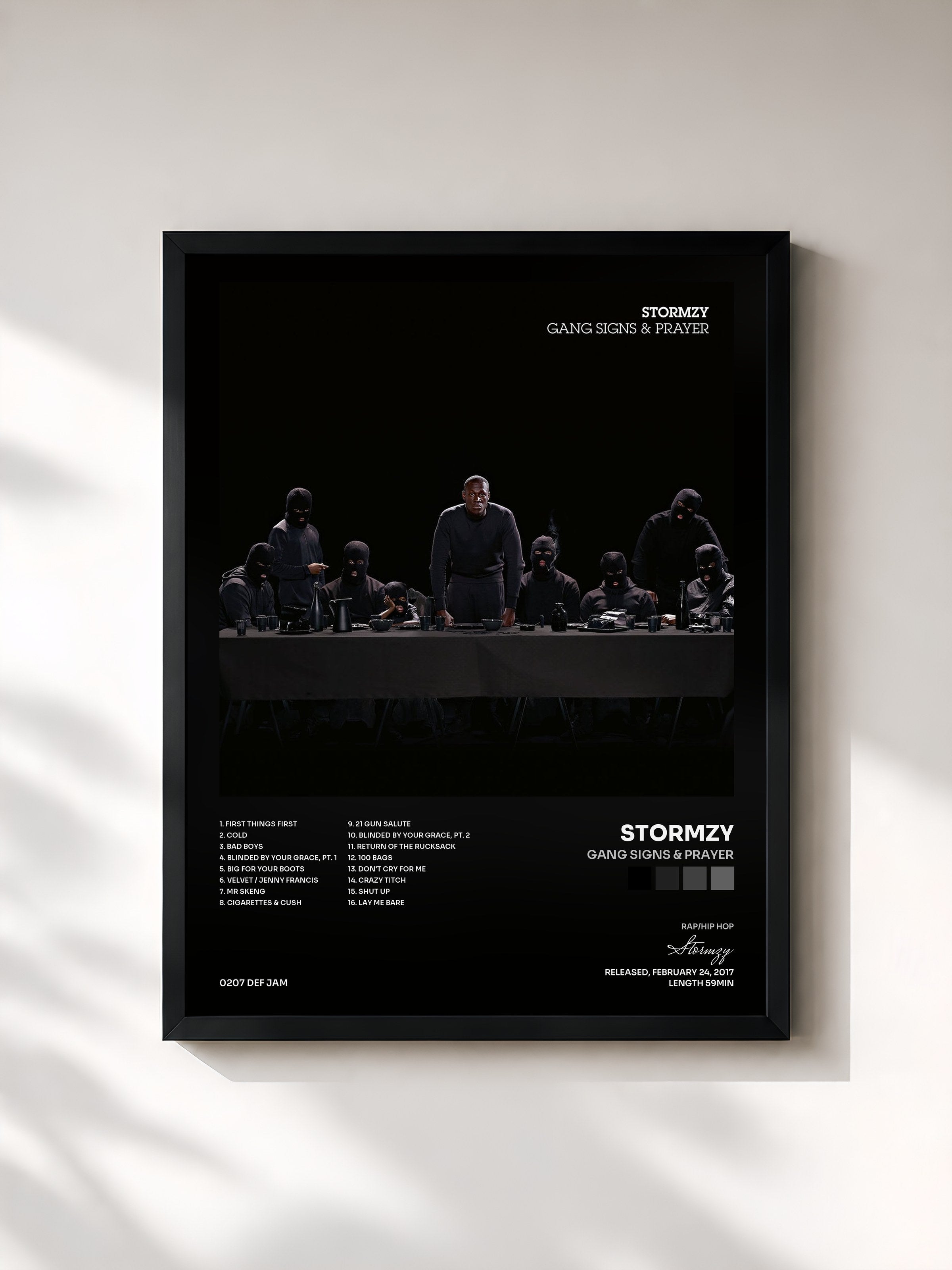 #noir Tableau de l'album Gang Signs & Prayer de Stormzy, cadre noir, imprimé et encadré en France