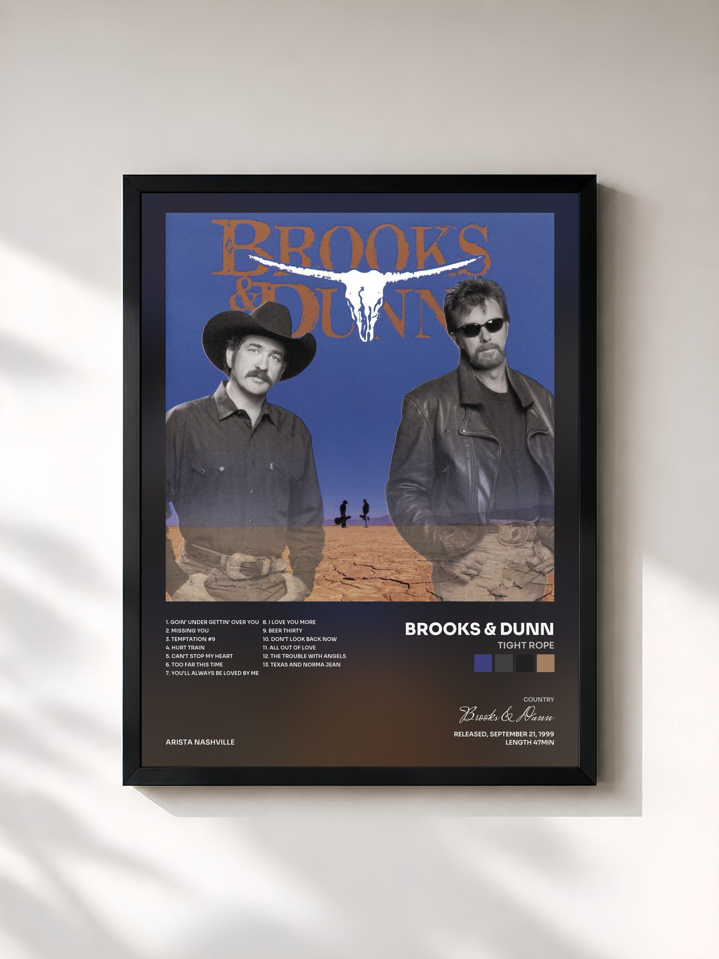 #noir Tableau de l'album Tight Rope de Brooks & Dunn, cadre noir, imprimé et encadré en France