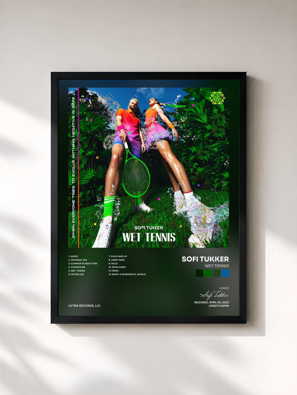 #noir Tableau de l'album WET TENNIS de Sofi Tukker, cadre noir, imprimé et encadré en France