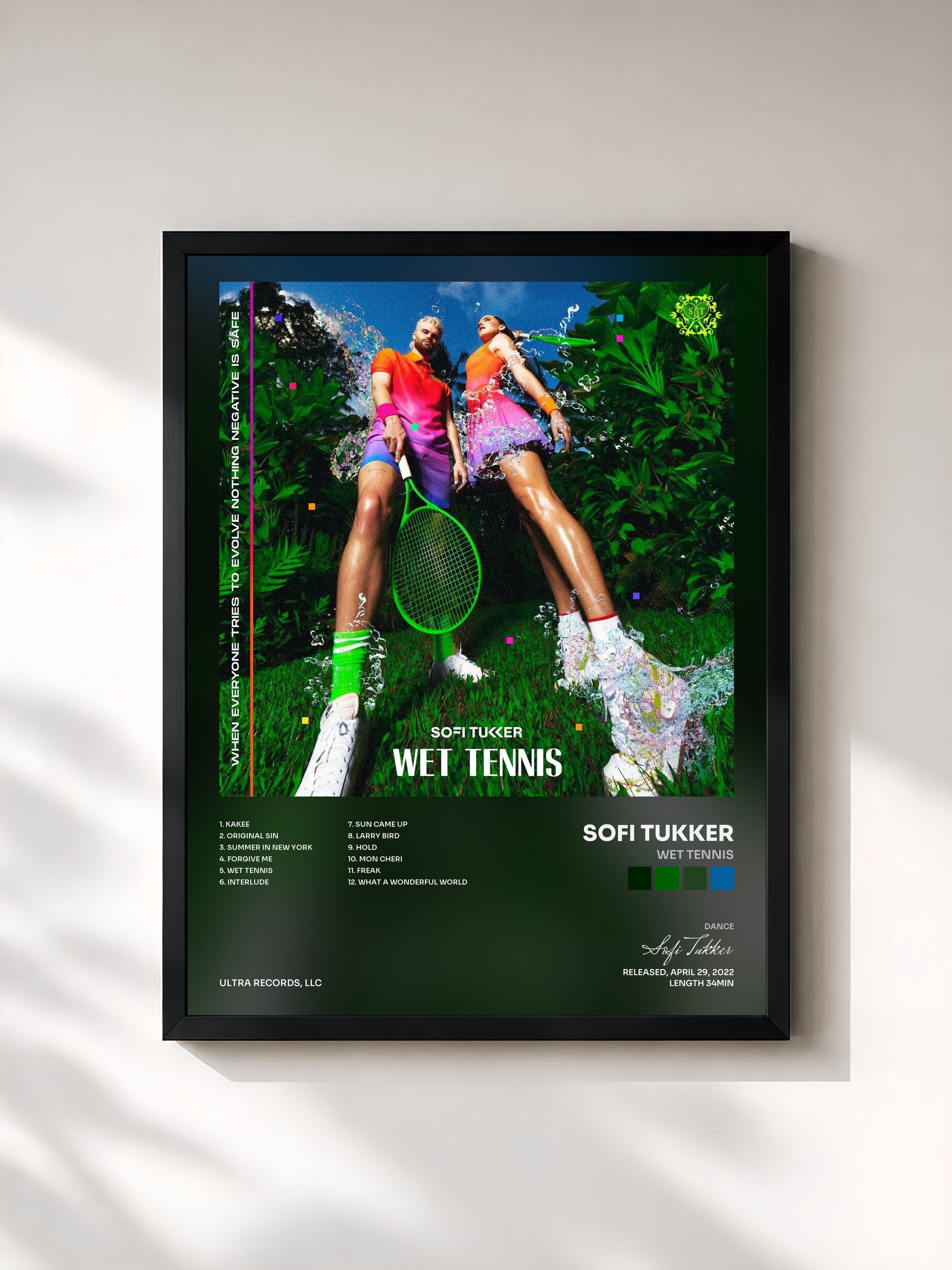 #noir Tableau de l'album WET TENNIS de Sofi Tukker, cadre noir, imprimé et encadré en France