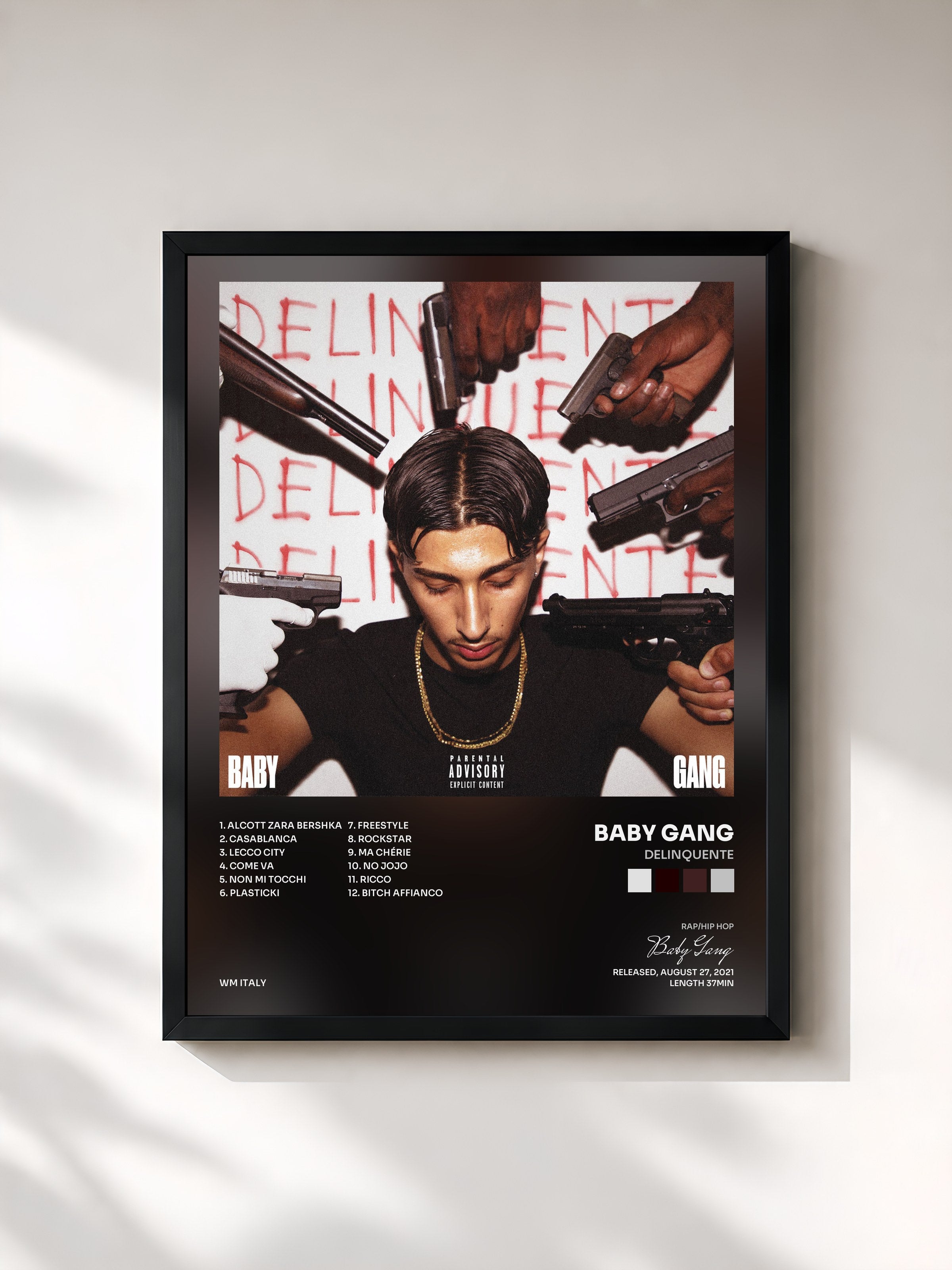 #noir Tableau de l'album DELINQUENTE de Baby Gang, cadre noir, imprimé et encadré en France