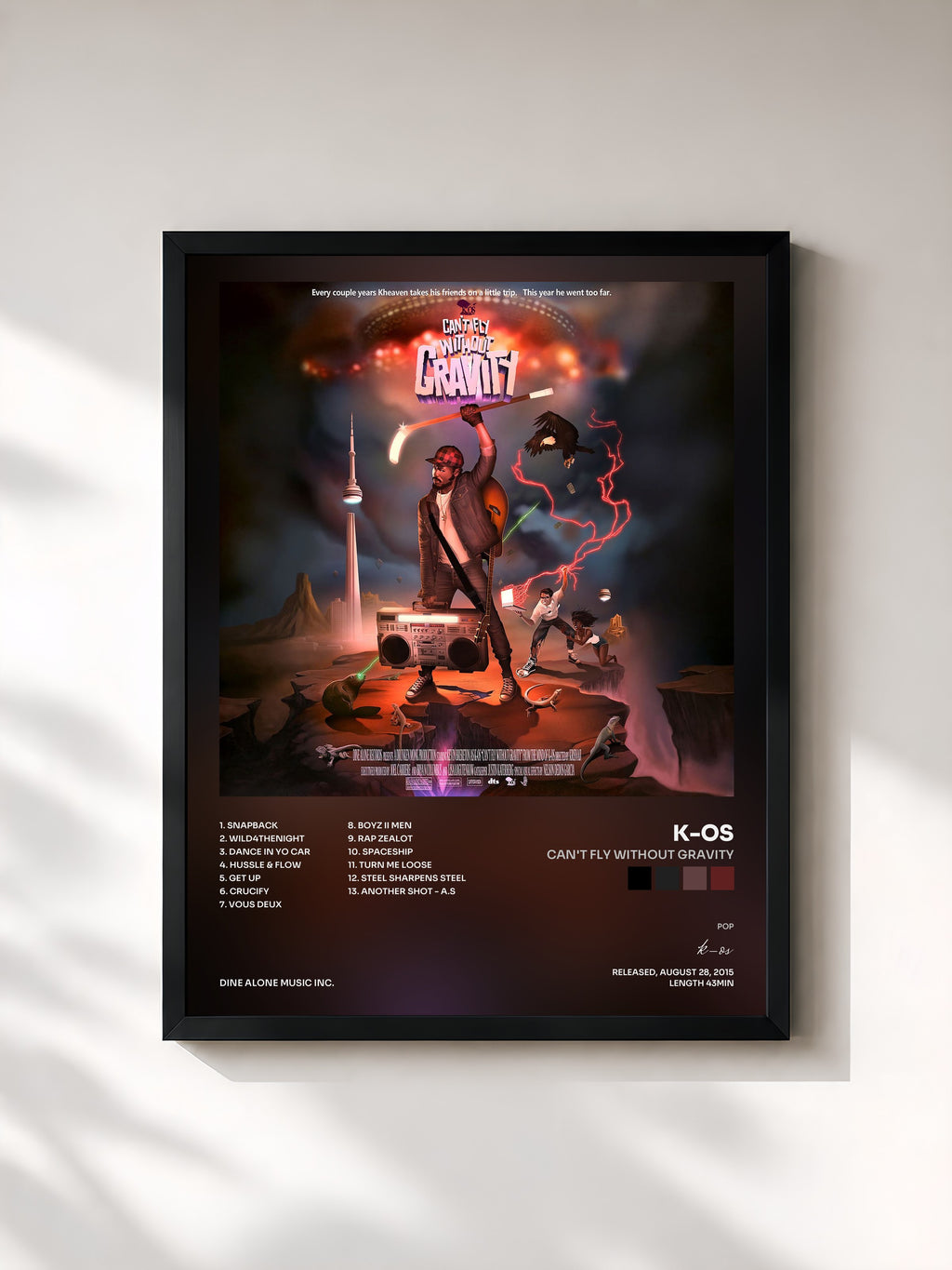 #noir Tableau de l'album Can't Fly Without Gravity de k-os, cadre noir, imprimé et encadré en France