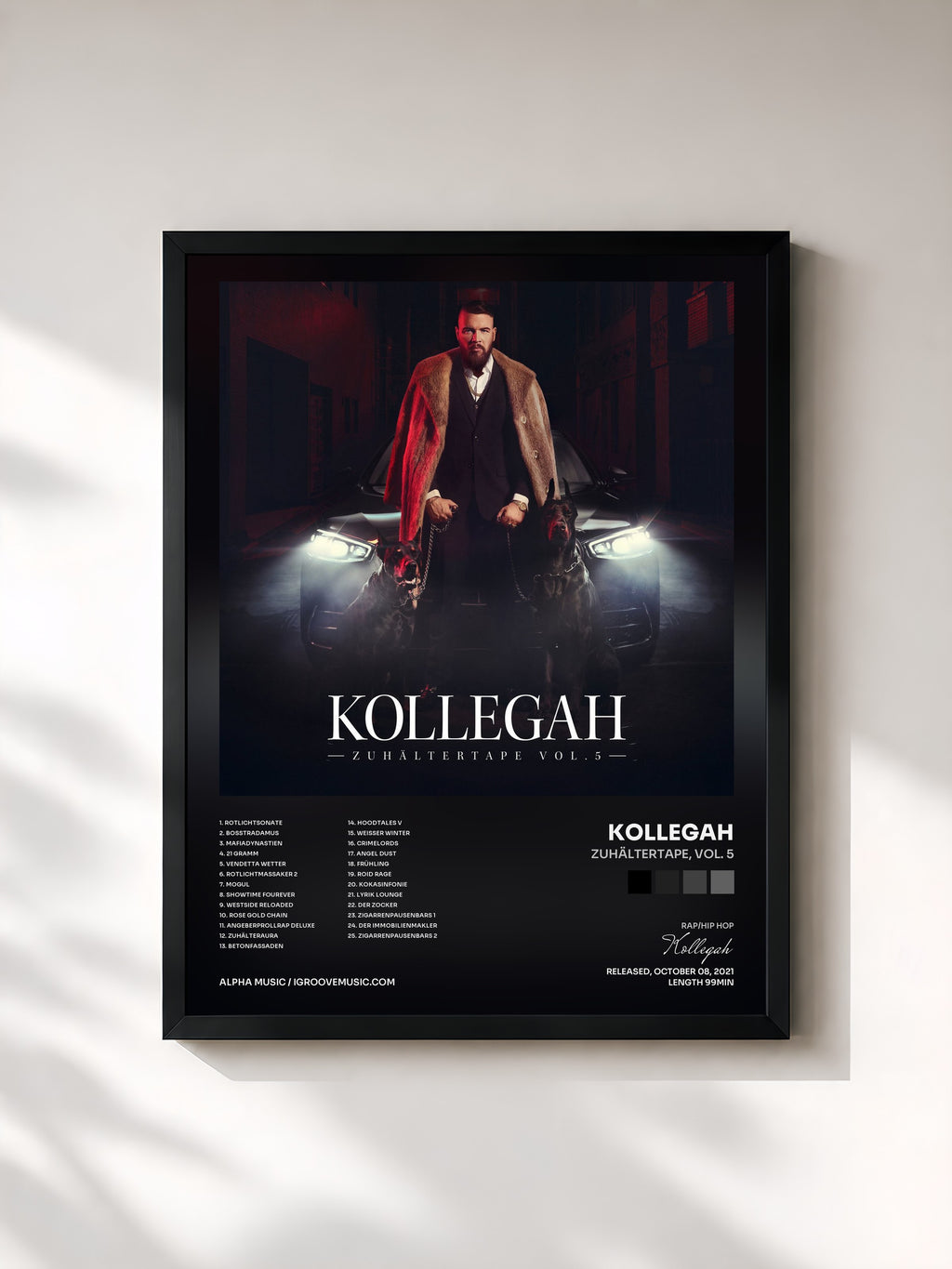 #noir Tableau de l'album Zuhältertape, Vol. 5 de Kollegah, cadre noir, imprimé et encadré en France