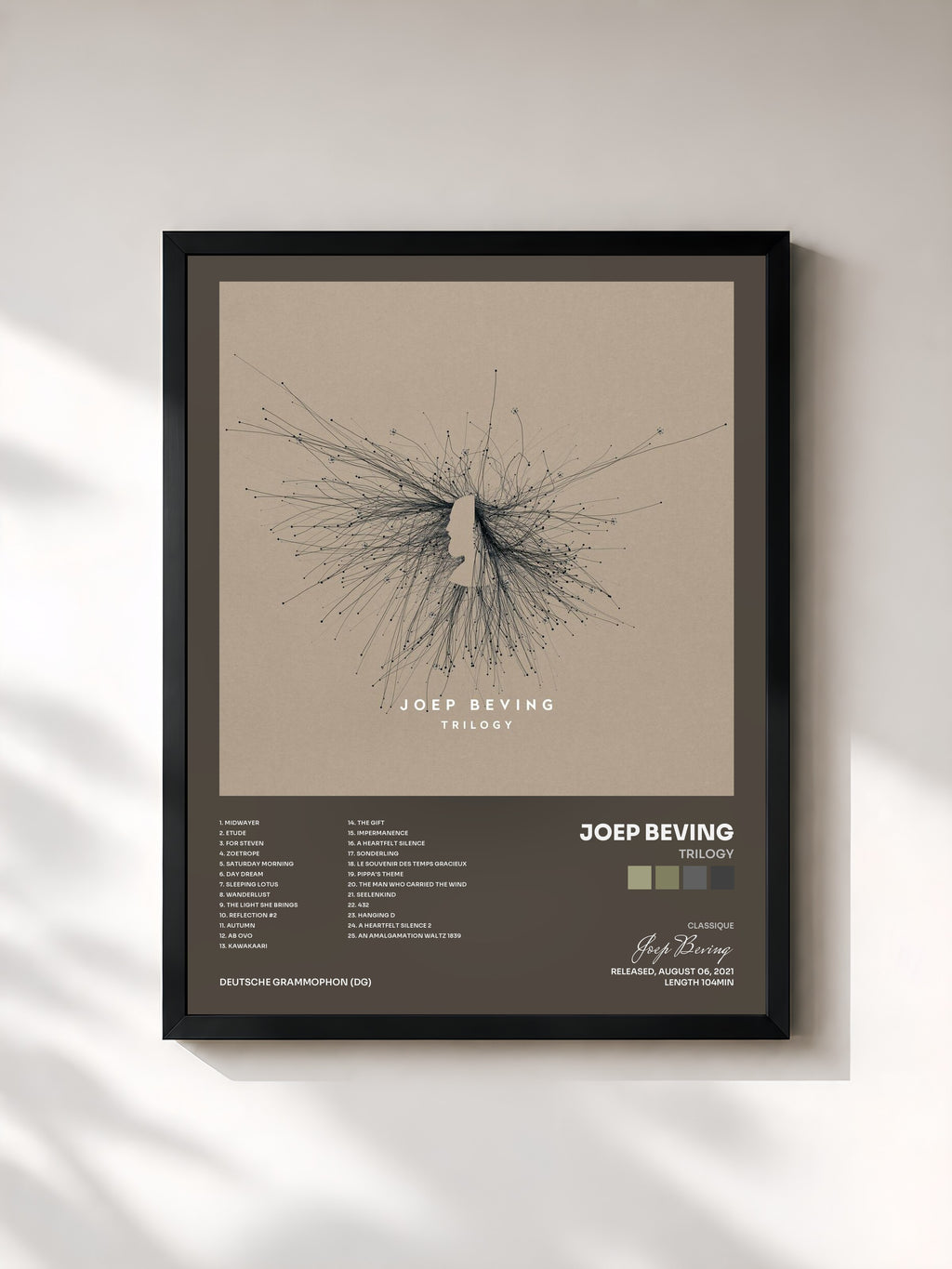 #noir Tableau de l'album Trilogy de Joep Beving, cadre noir, imprimé et encadré en France