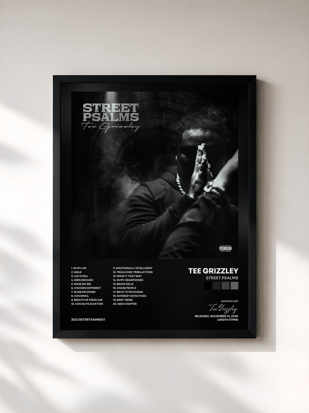 #noir Tableau de l'album Street Psalms de Tee Grizzley, cadre noir, imprimé et encadré en France