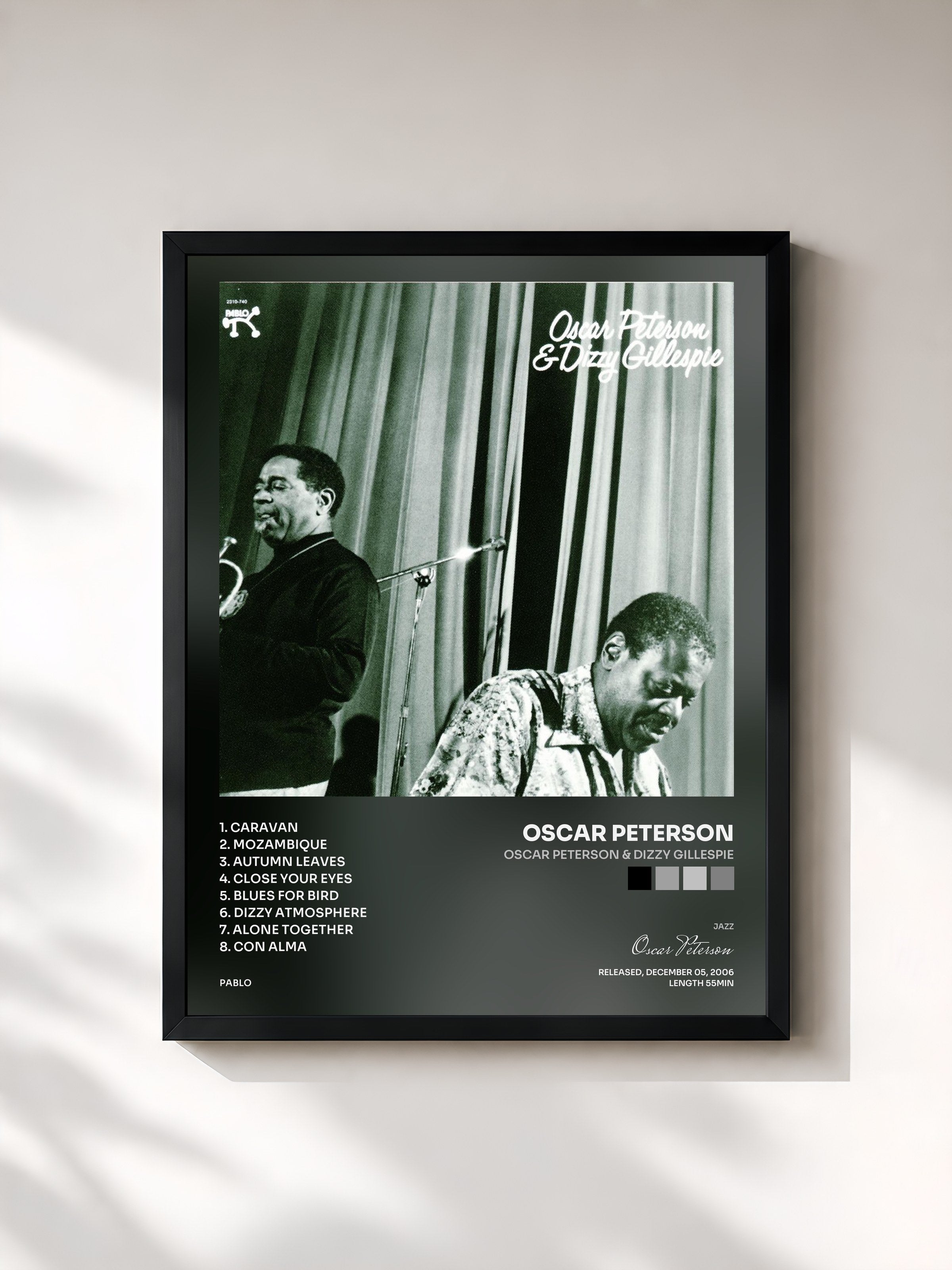 #noir Tableau de l'album Oscar Peterson & Dizzy Gillespie de Oscar Peterson, cadre noir, imprimé et encadré en France