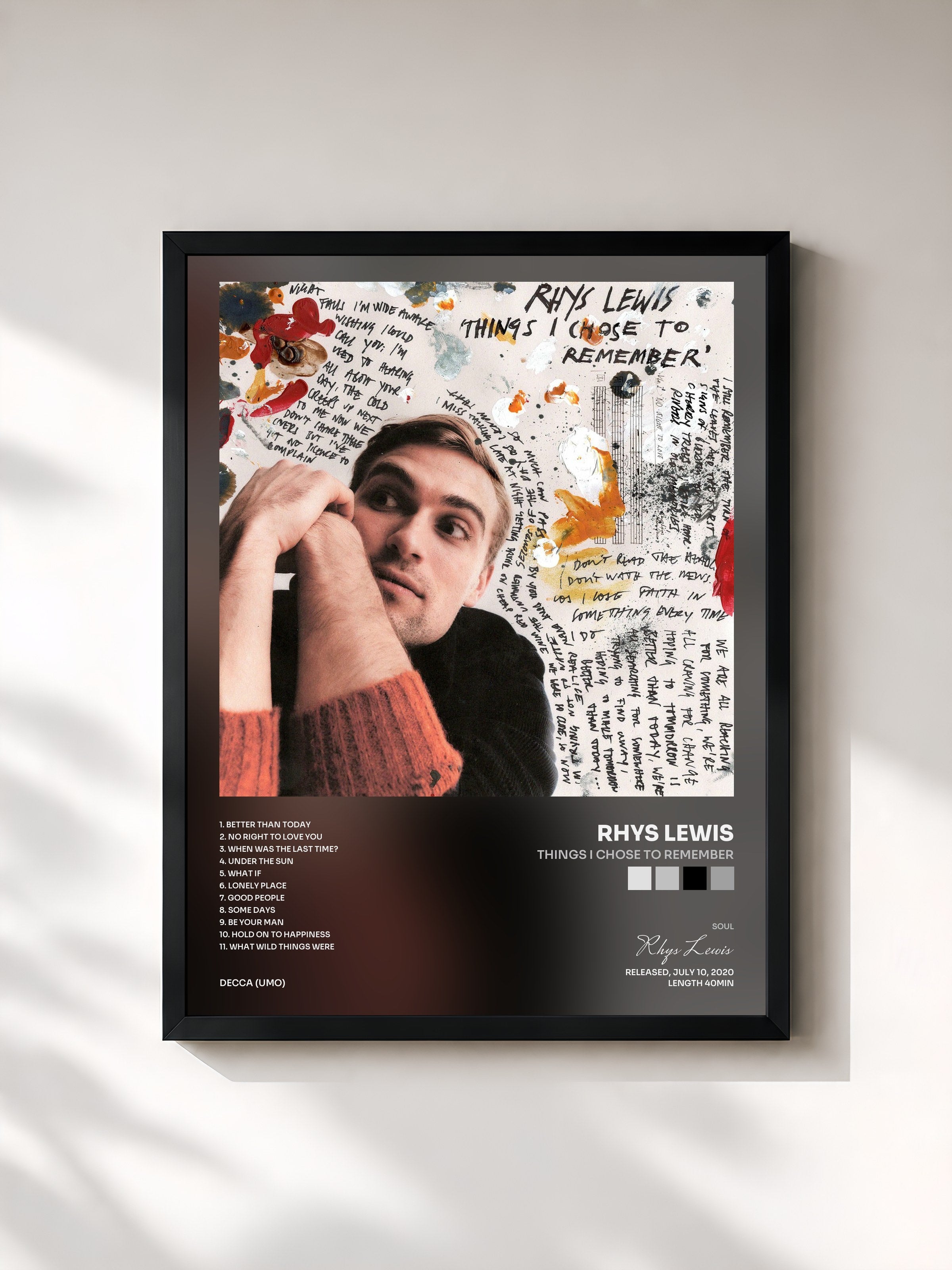 #noir Tableau de l'album Things I Chose To Remember de Rhys Lewis, cadre noir, imprimé et encadré en France