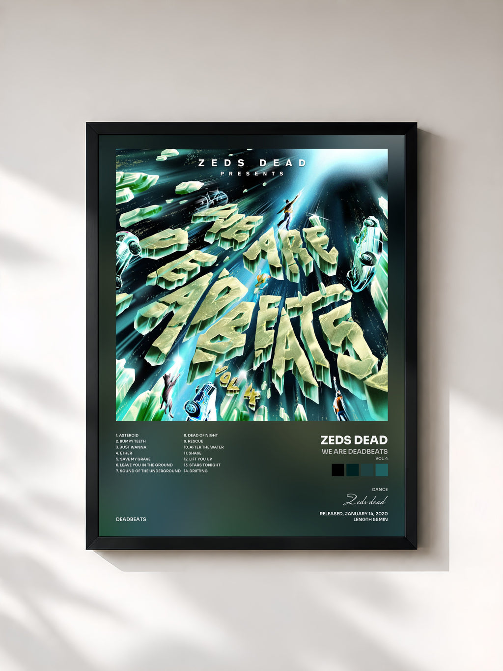 #noir Tableau de l'album We Are Deadbeats (Vol. 4) de Zeds dead, cadre noir, imprimé et encadré en France