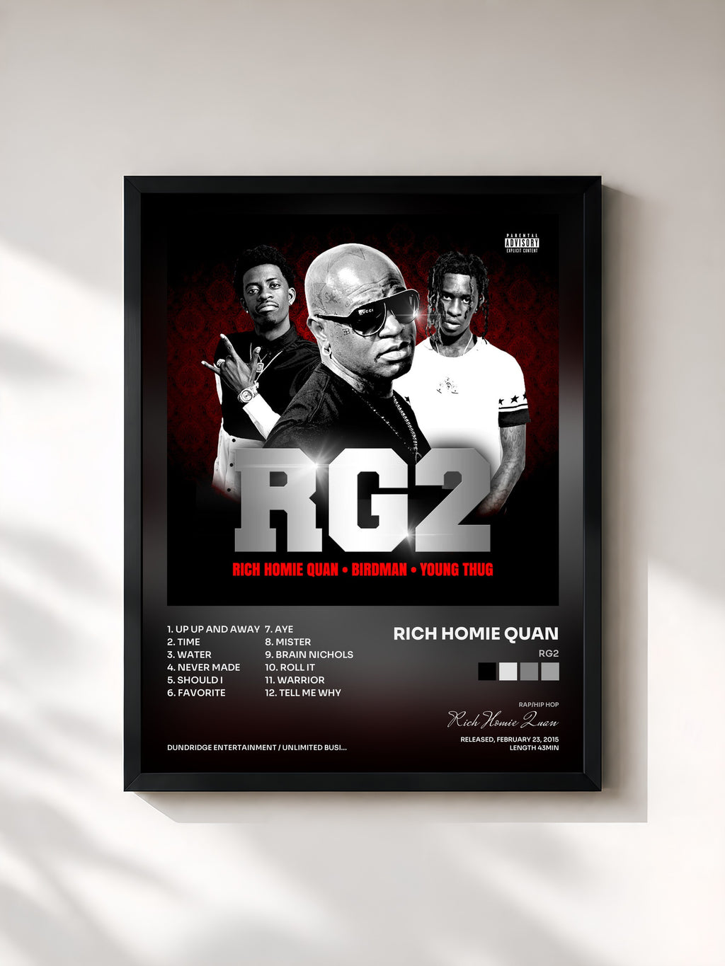 #noir Tableau de l'album RG2 de Rich Homie Quan, cadre noir, imprimé et encadré en France