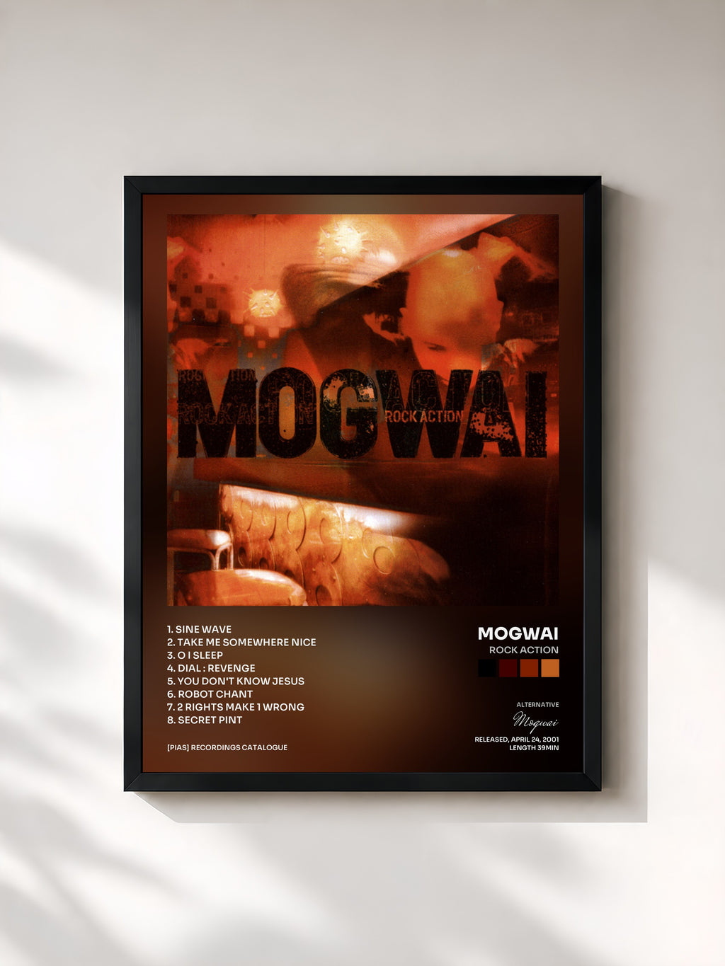 #noir Tableau de l'album Rock Action de Mogwai, cadre noir, imprimé et encadré en France