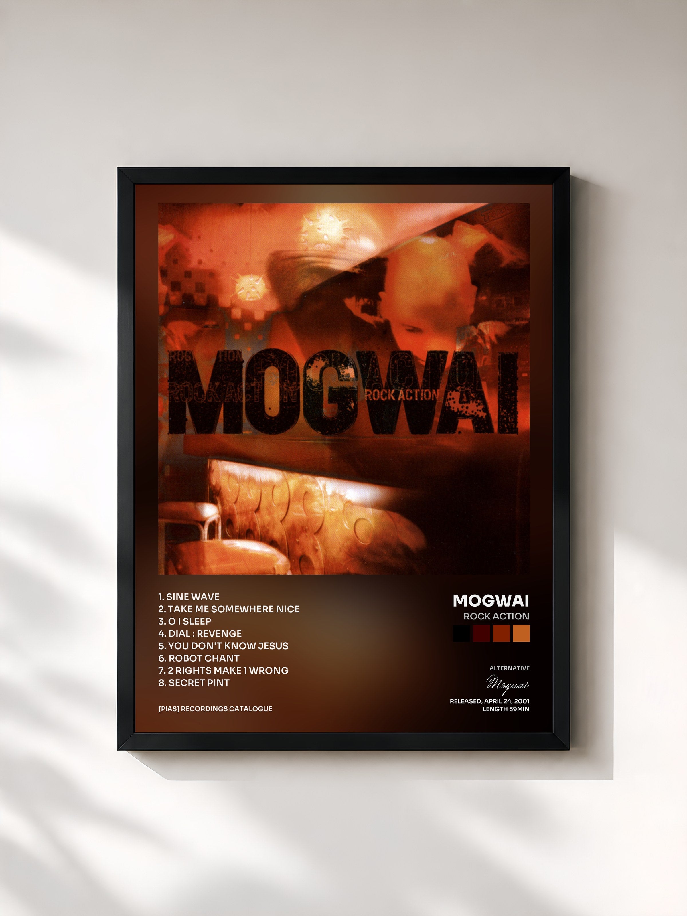 #noir Tableau de l'album Rock Action de Mogwai, cadre noir, imprimé et encadré en France