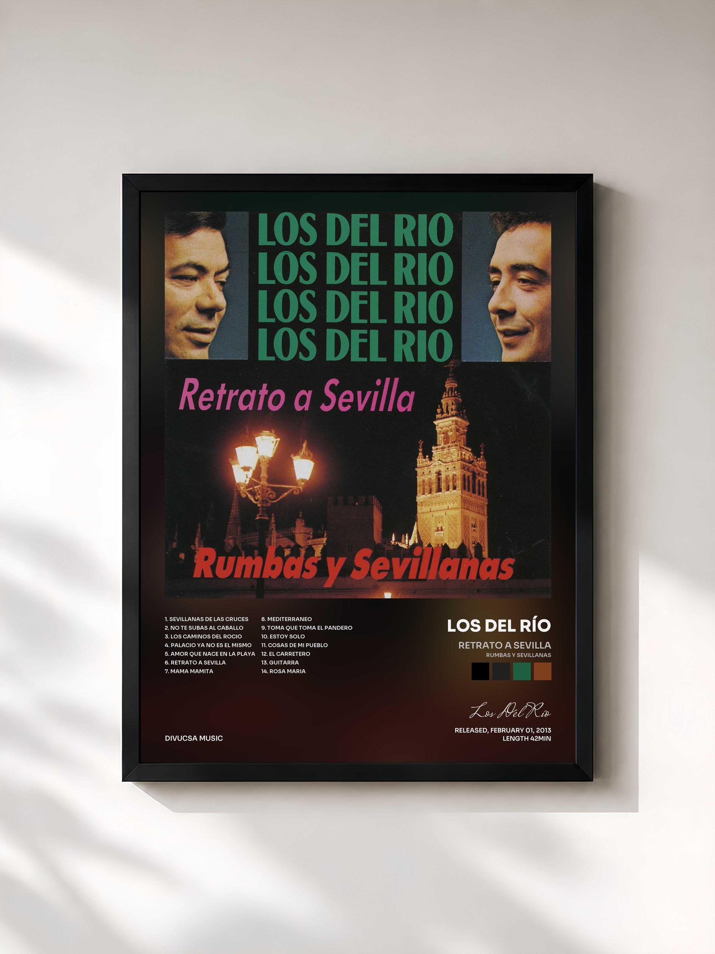 #noir Tableau de l'album Retrato a Sevilla (Rumbas y Sevillanas) de Los Del Río, cadre noir, imprimé et encadré en France