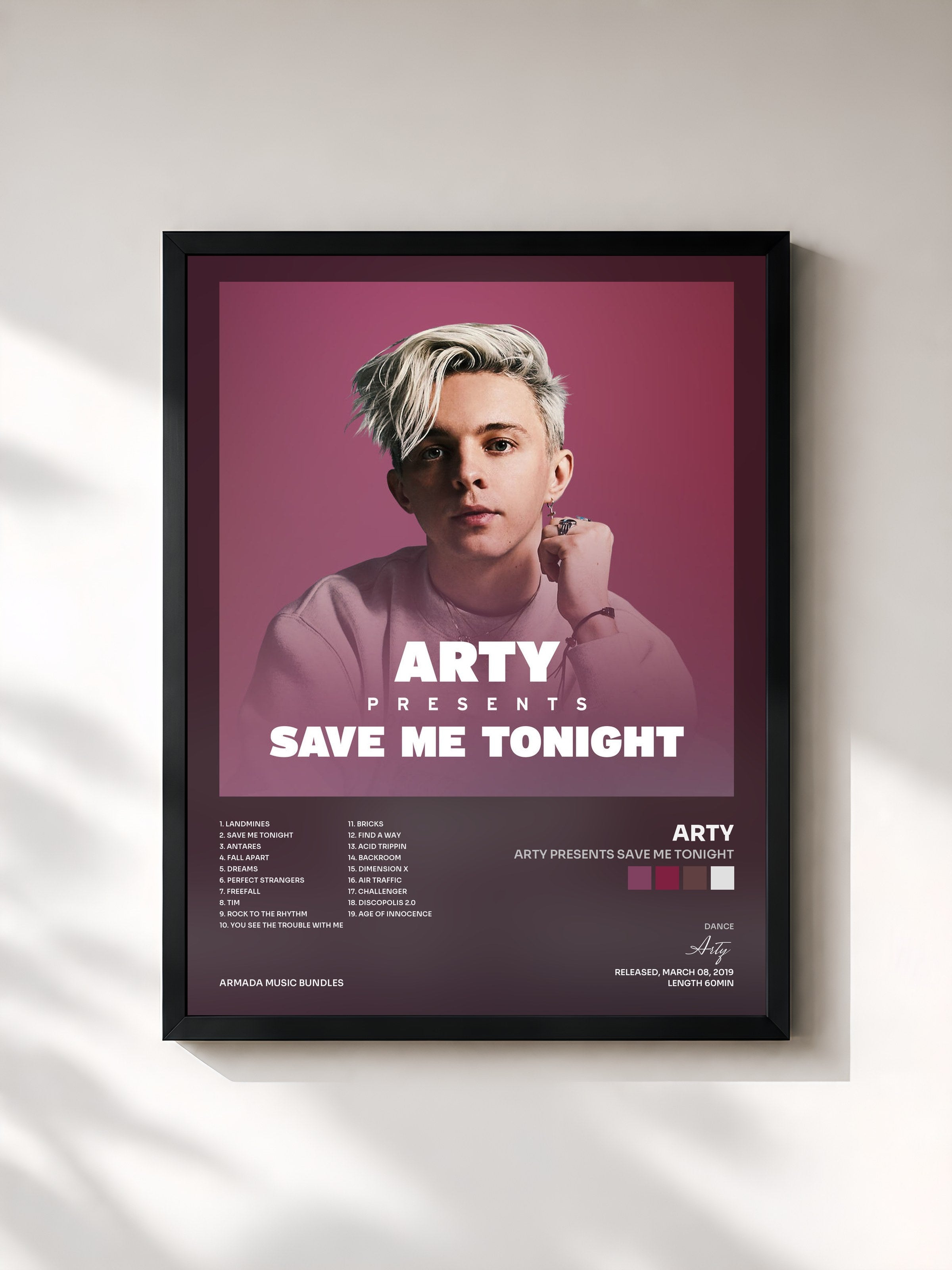 #noir Tableau de l'album ARTY presents Save Me Tonight de Arty, cadre noir, imprimé et encadré en France