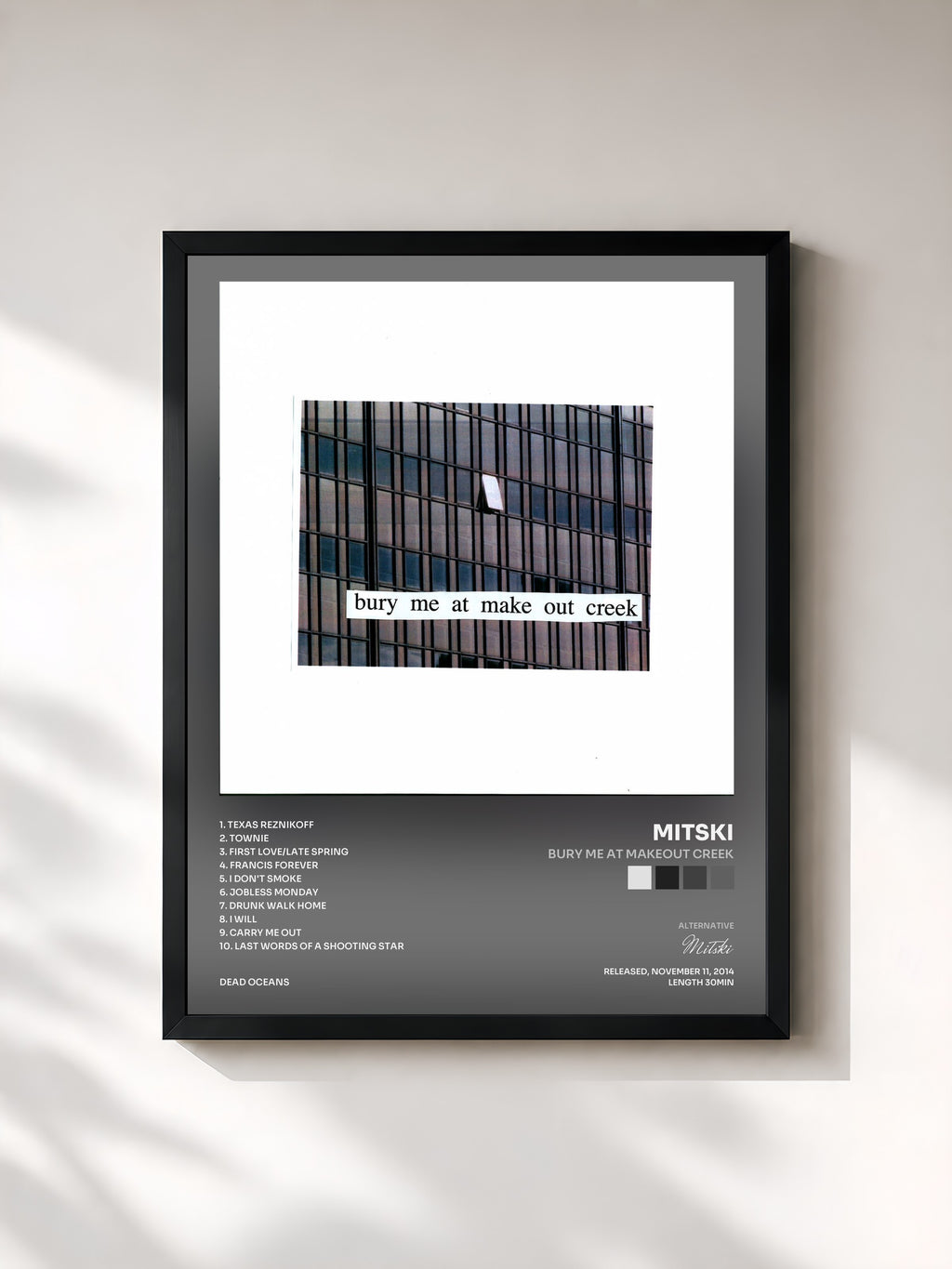 #noir Tableau de l'album Bury Me At Makeout Creek de Mitski, cadre noir, imprimé et encadré en France