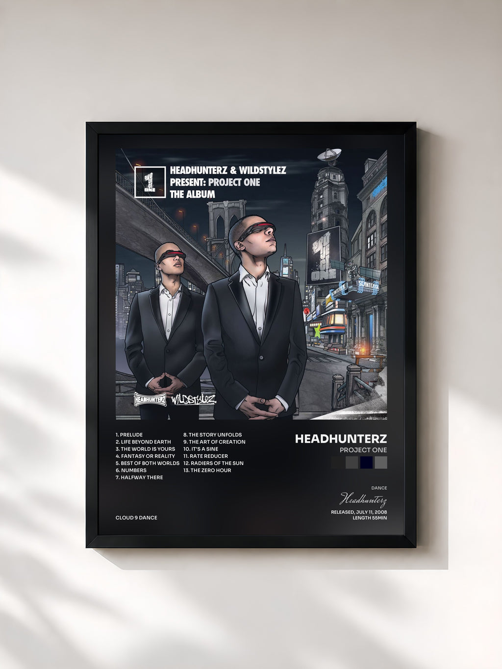 #noir Tableau de l'album Project One de Headhunterz, cadre noir, imprimé et encadré en France