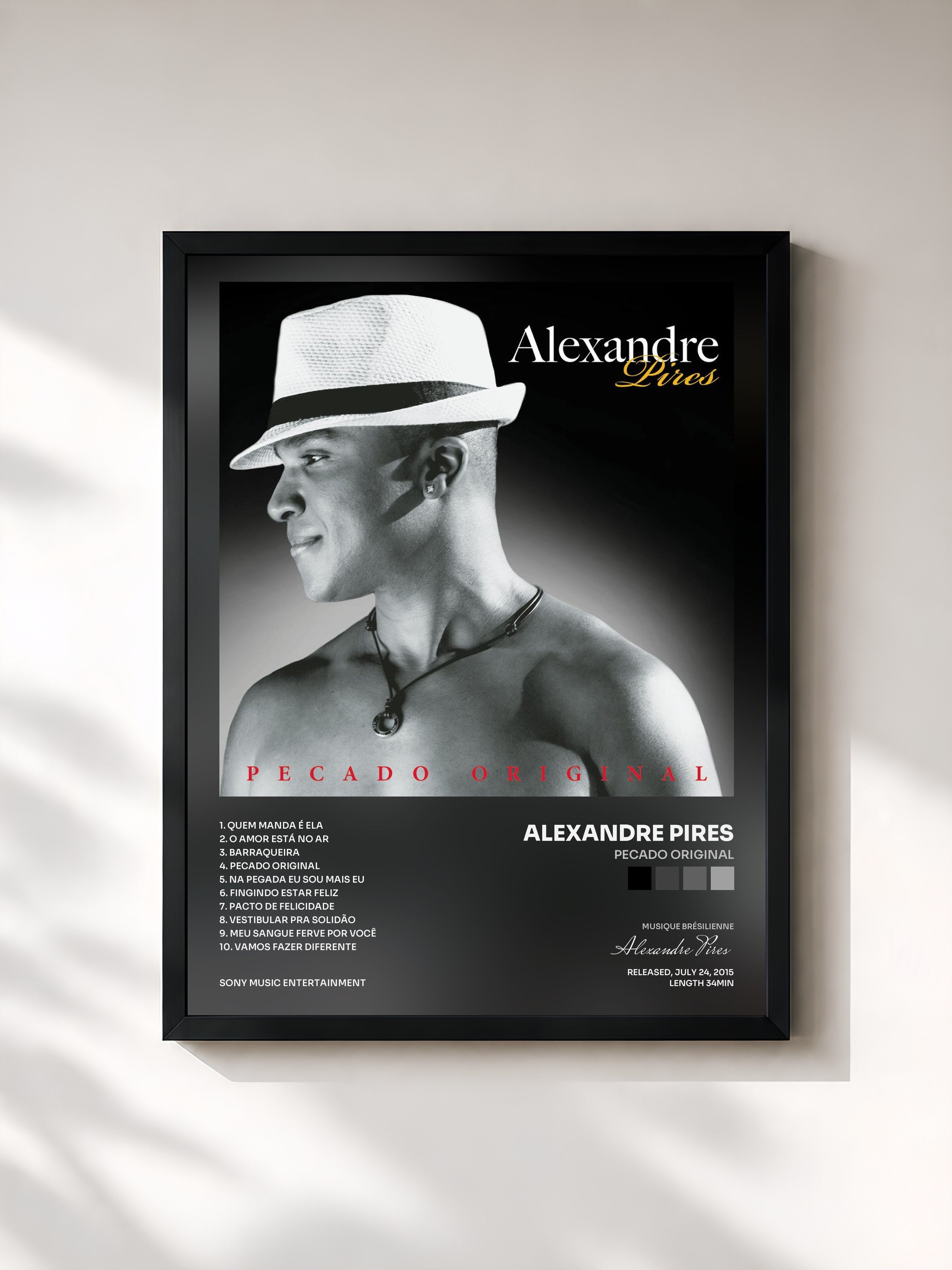 #noir Tableau de l'album Pecado Original de Alexandre Pires, cadre noir, imprimé et encadré en France