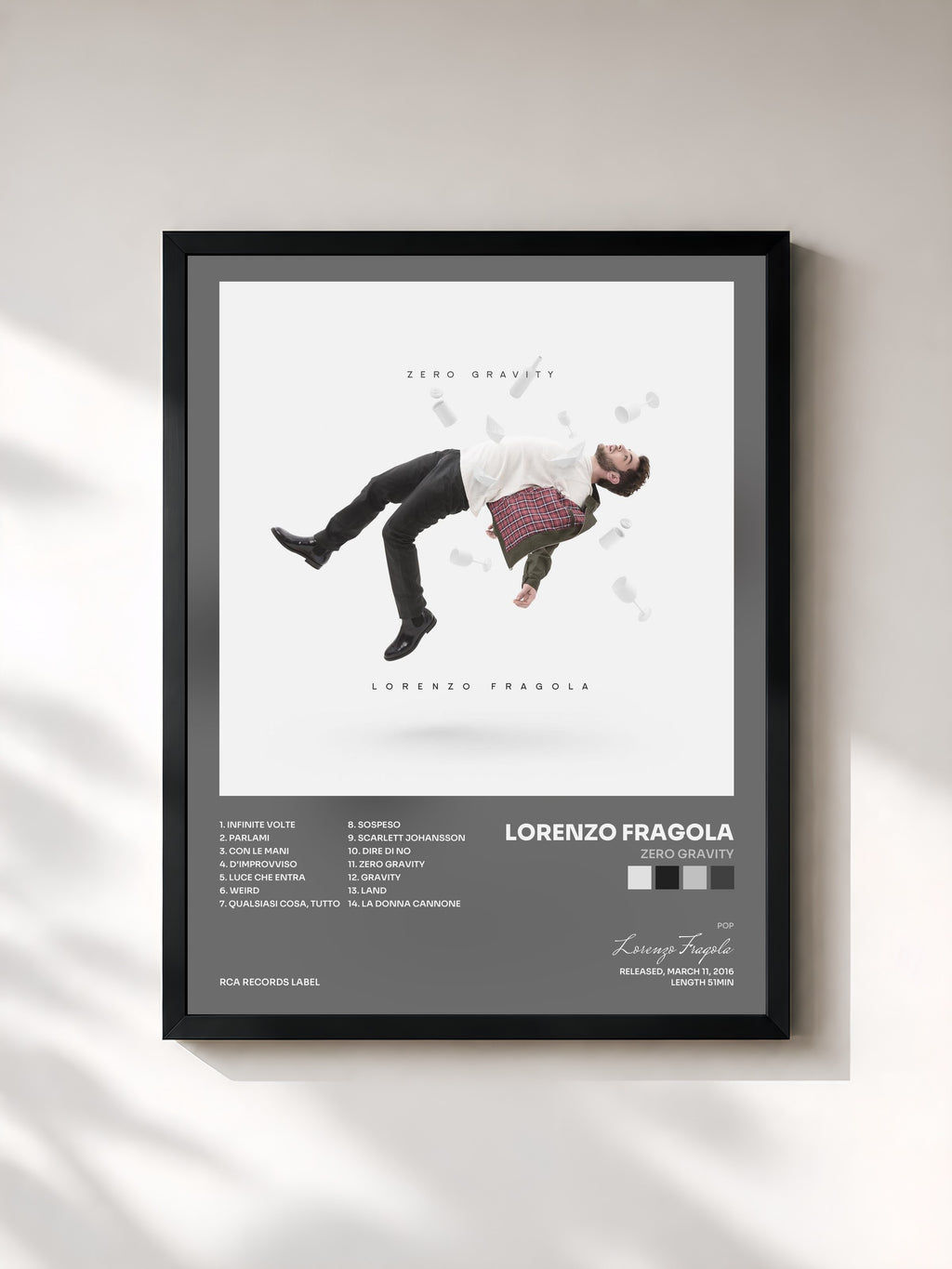#noir Tableau de l'album Zero Gravity de Lorenzo Fragola, cadre noir, imprimé et encadré en France