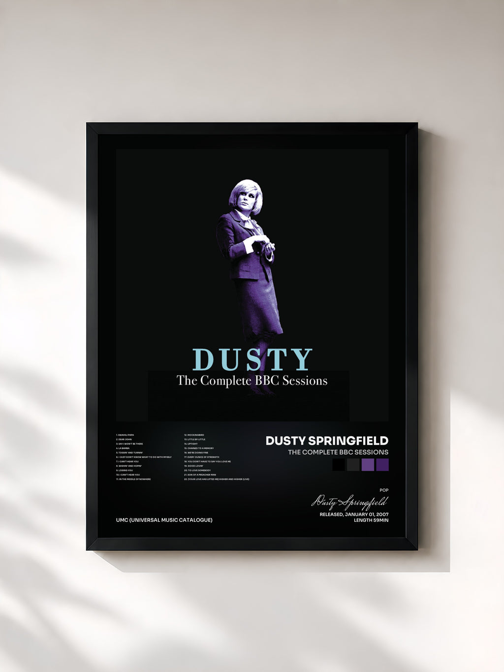 #noir Tableau de l'album The Complete BBC Sessions de Dusty Springfield, cadre noir, imprimé et encadré en France