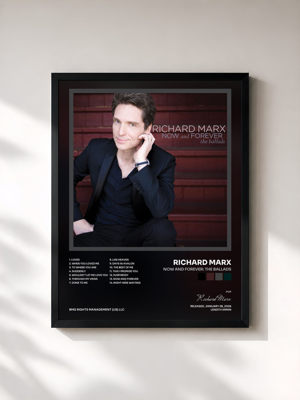 #noir Tableau de l'album Now and Forever: The Ballads de Richard Marx, cadre noir, imprimé et encadré en France