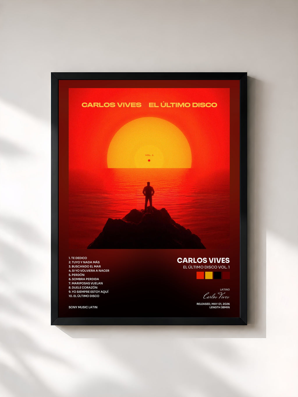 #noir Tableau de l'album El Último Disco Vol. 1 de Carlos Vives, cadre noir, imprimé et encadré en France