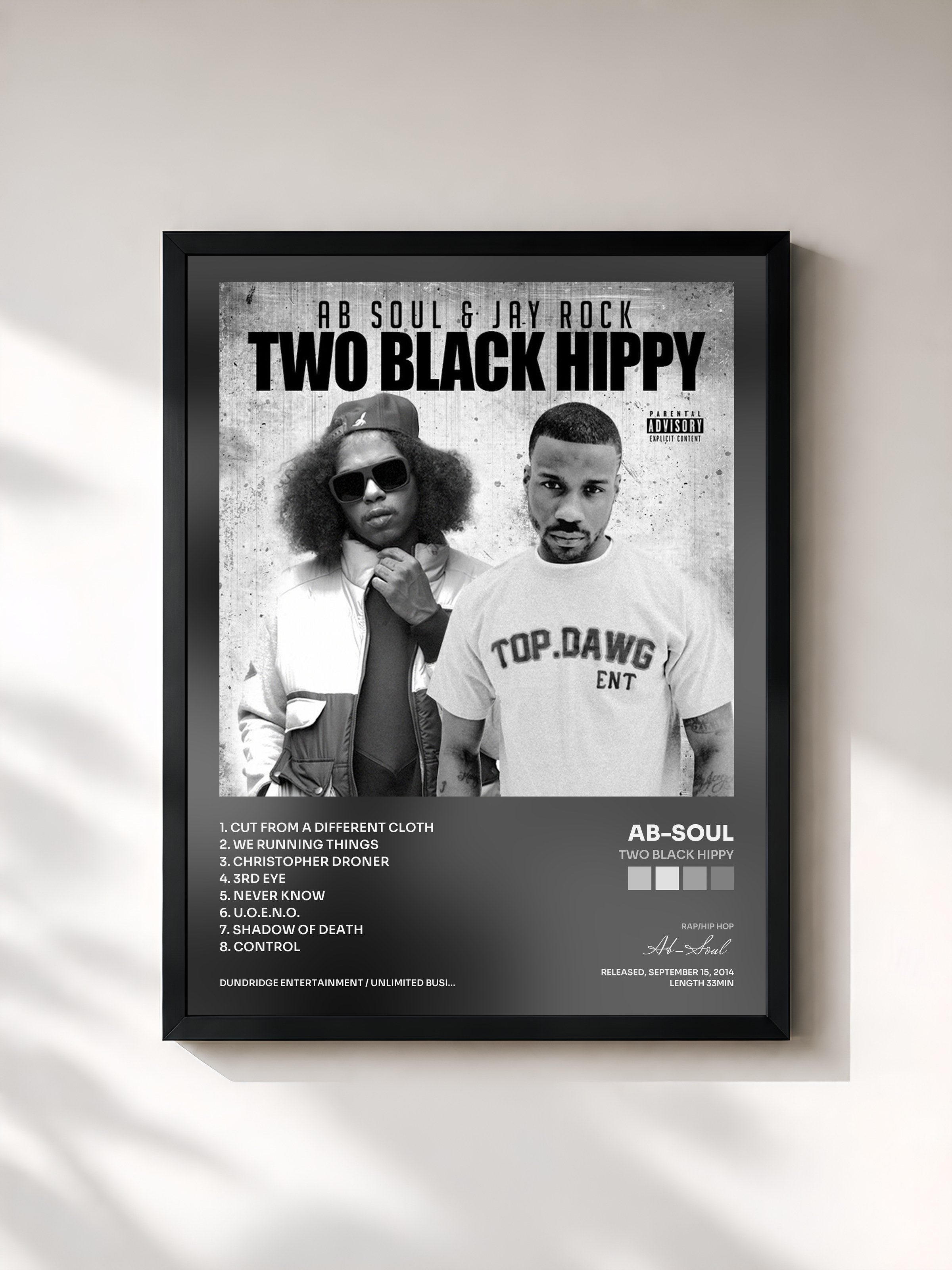 #noir Tableau de l'album Two Black Hippy de Ab-Soul, cadre noir, imprimé et encadré en France
